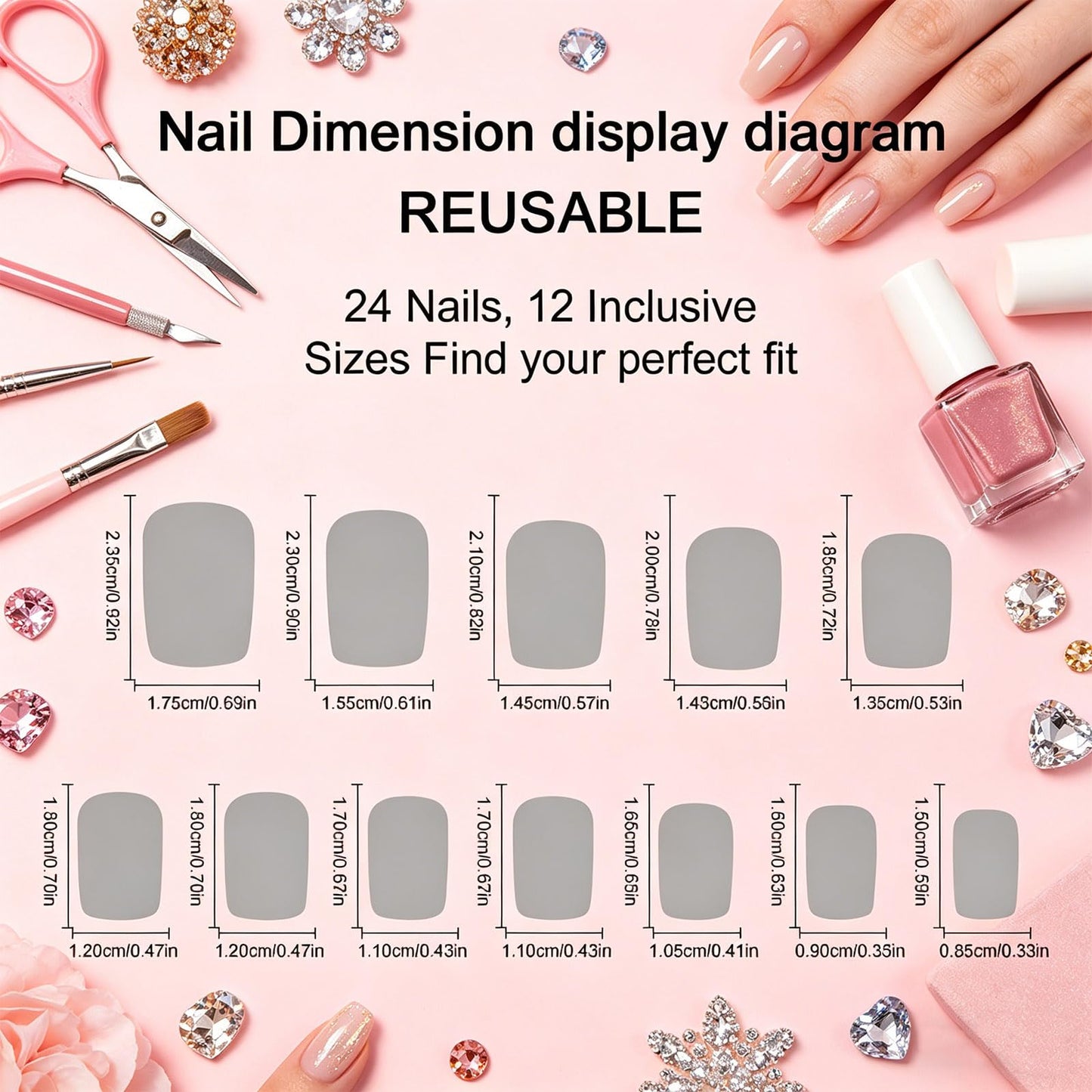 Red White Blue Flower Press on Nails, Medium Square Fake Nails with Patriotic Floral Design, Glossy Gold Glitter False Nail Reusable Glue on Artificial Nails for Women 4th of July Summer Wear