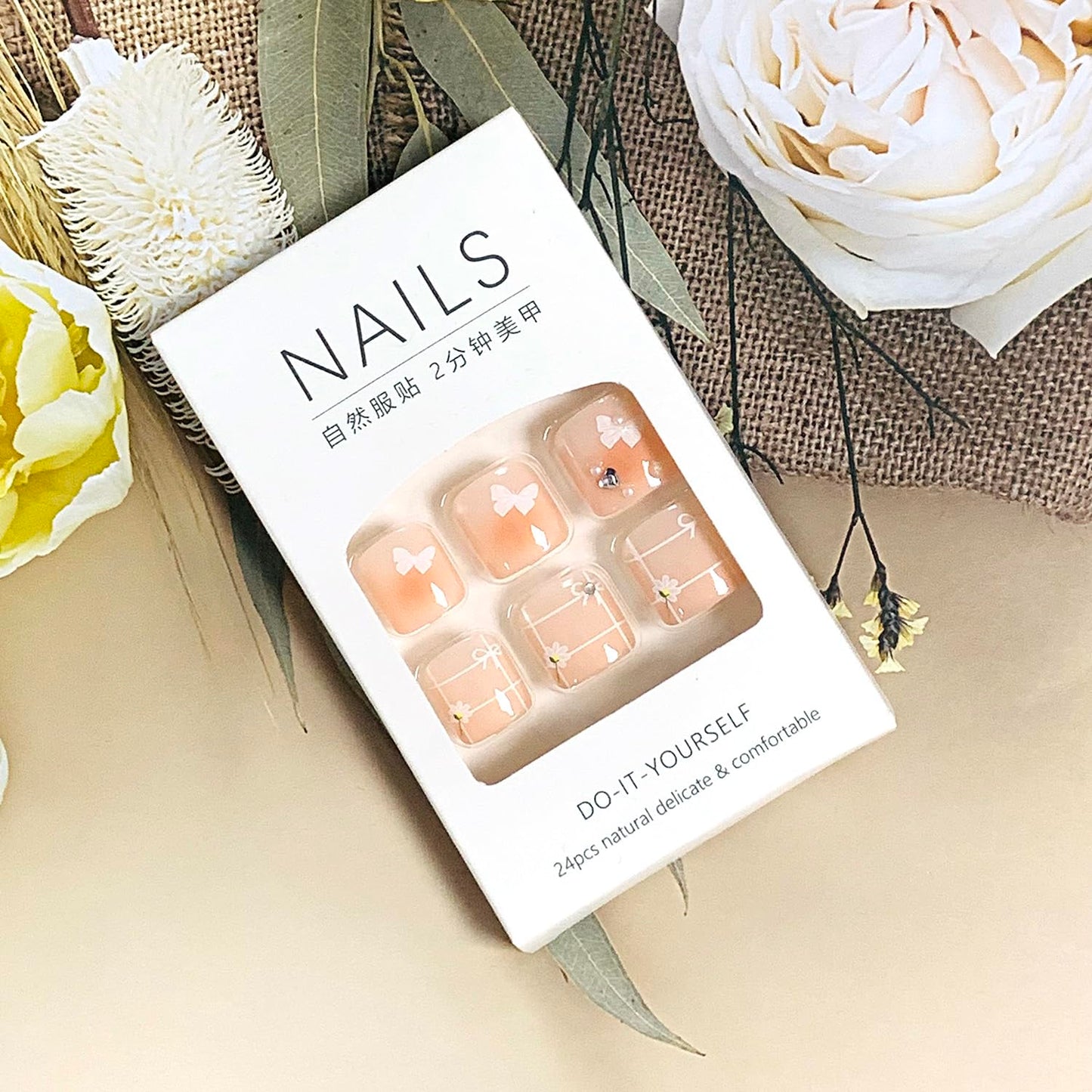 FIEONCIY Press on Toenails with Designs Acrylic Fake Nails for Toe Artificial False Nails with Charms Glue on Toe for Spring Summer Stick on Toenails for Women Girls(F173)