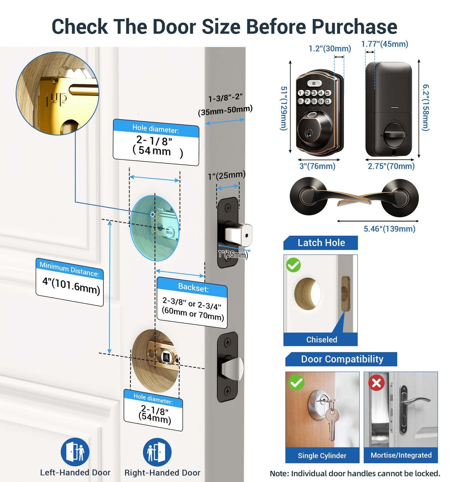 Veise Fingerprint Door Lock with 2 Lever Handles - Keyless Entry Door Lock, Electronic Keypad Deadbolt, Digital Smart Code & Front Handle Sets, Auto-Locking, Easy Installation, Oil Rubbed Bronze