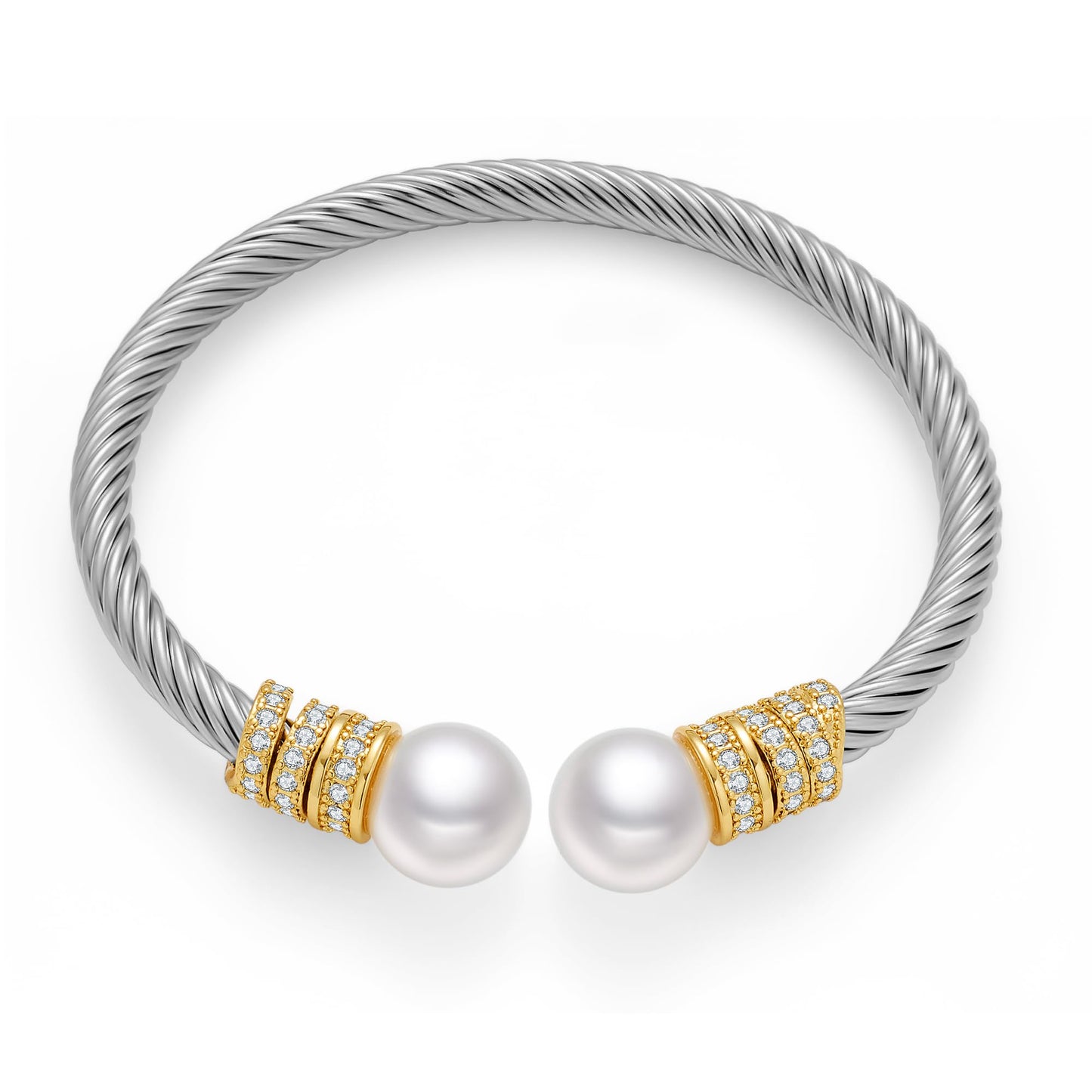 WOWORAMA Silver Cable Wire Cuff Bracelet for Women Two Tone Statement Bangle Bracelet Mixed Metal Chunky Cuff Bracelets Adjustable Jewelry