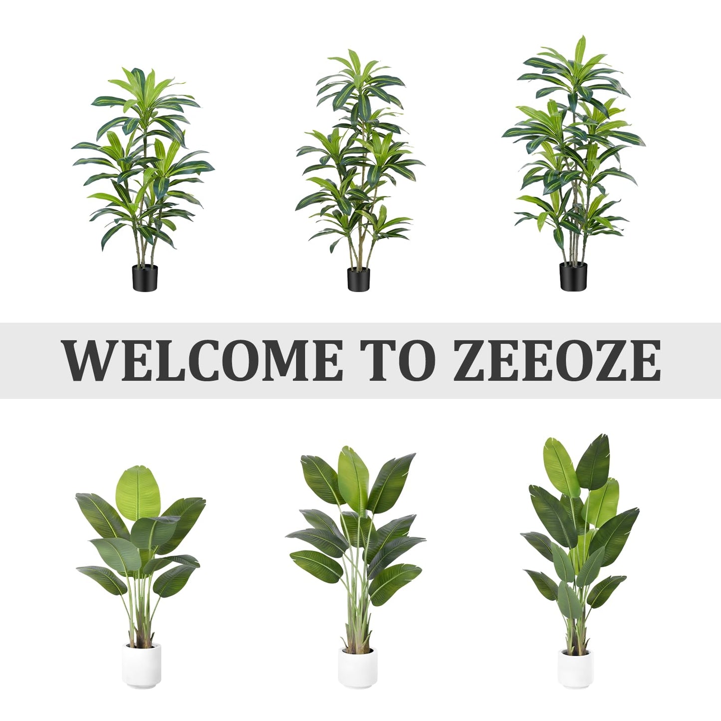 Artificial Bird of Paradise Plant 6Ft Tall Fake Tropical Palm Tree Large Fake Plants with 13 Silk Banana Leaves Faux Plant Indoor Decor Trees with White Pot for Home Bedroom Living Room Office๏ผ2pcs๏ผ