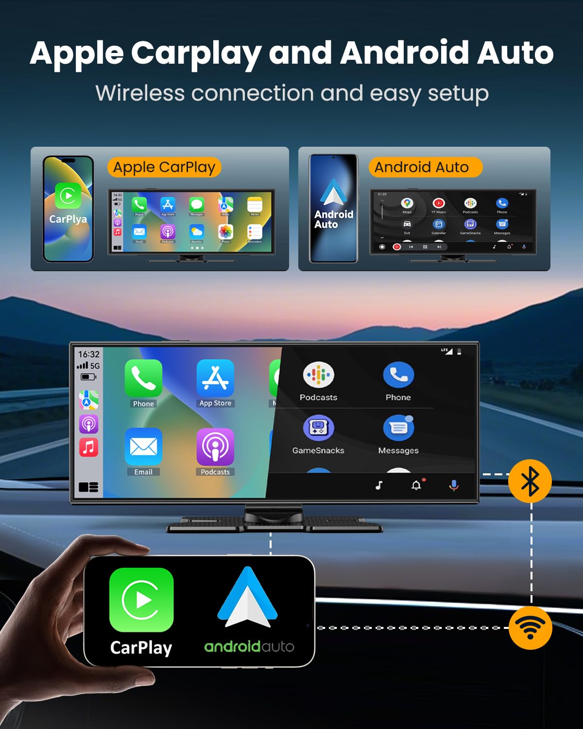 11.5" Largest Wireless Carplay Screen for Car, Portable Apple Carplay & Android Auto Touch Screen, 4K Dash Cam/App Control/1080p Backup Camera/Mirror Link/Voice Control/GPS/Bluetooth,for All Vehicles