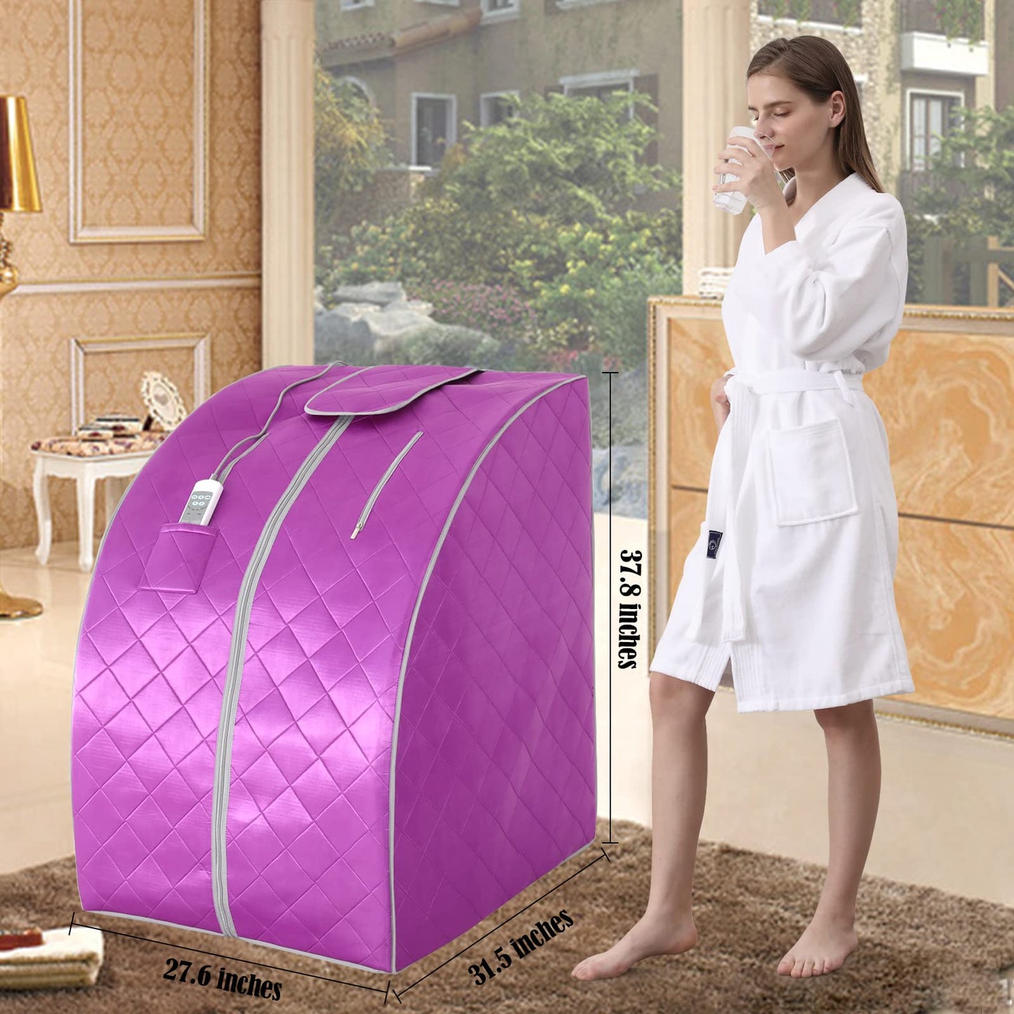 Smartmak Far Infrared Sauna, One Person at Home Portable Full Body SPA Tent with Heating Foot Pad and Portable Chair - Purple