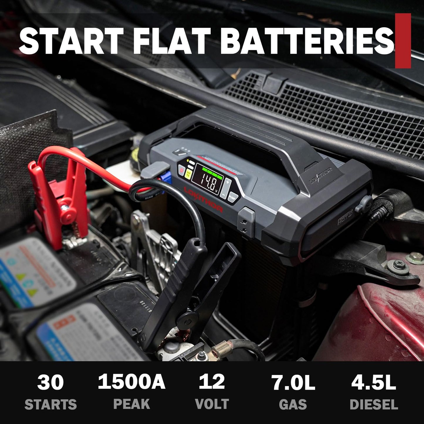 LOKITHOR JA300 1500Amp Jump Starter with 150PSI Air Compressor and AW401 2500Amp Jump Starter with 200PSI Car Washer