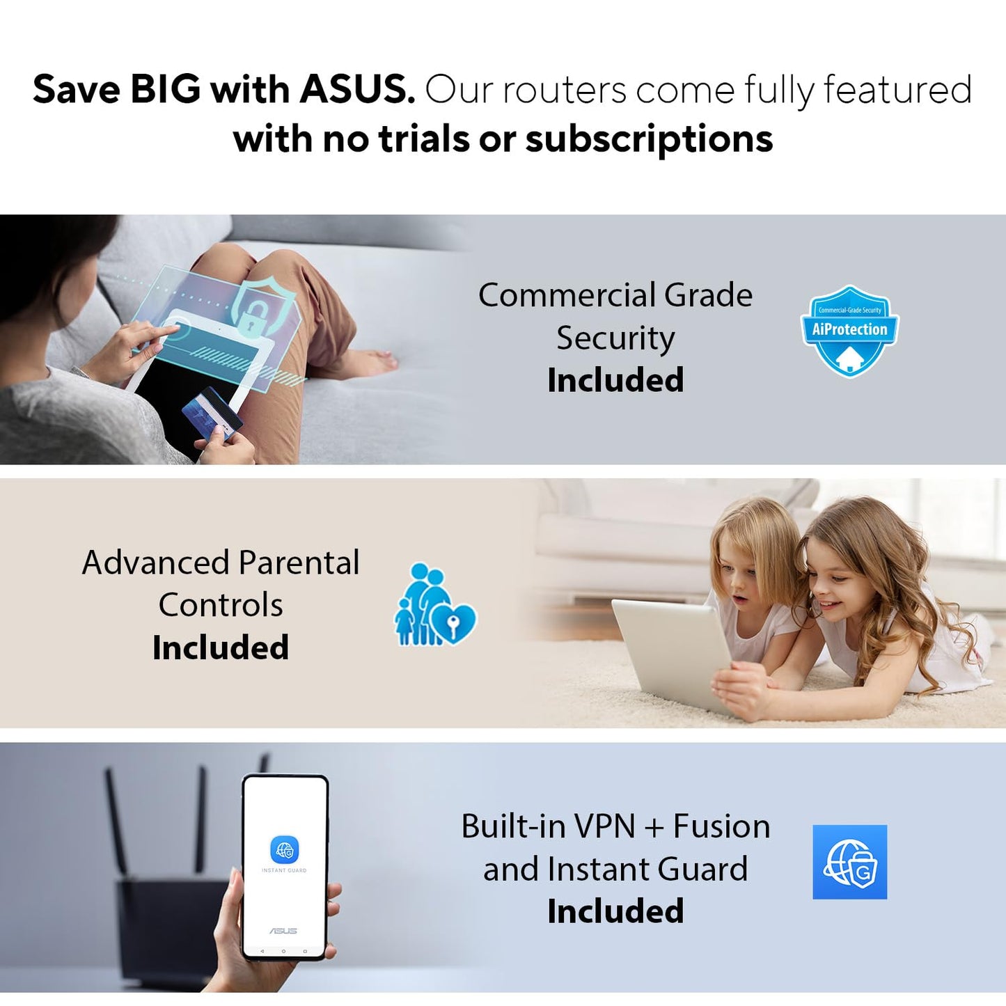 ASUS RT-AX3000S Dual Band WiFi 6 Extendable Router, Instant Guard, Parental Control Scheduling, Built-in VPN, AiMesh Compatible