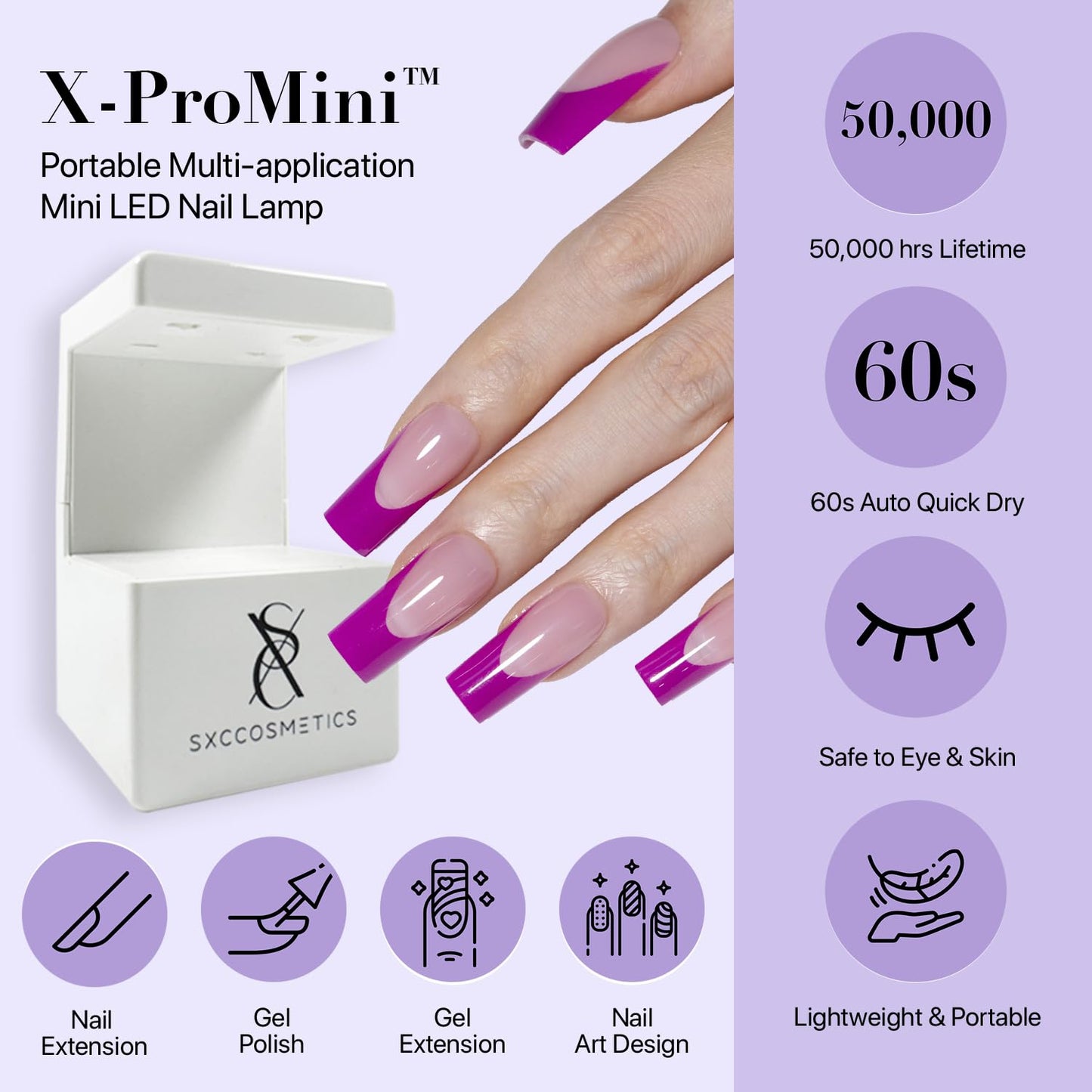 SXC Cosmetics French Tip Press On Nails โ Purple Series, Short Coffin, X-Pro Tips Starter Kit | 160PCS, 16 Sizes, 5 Styles, Beginner-Friendly