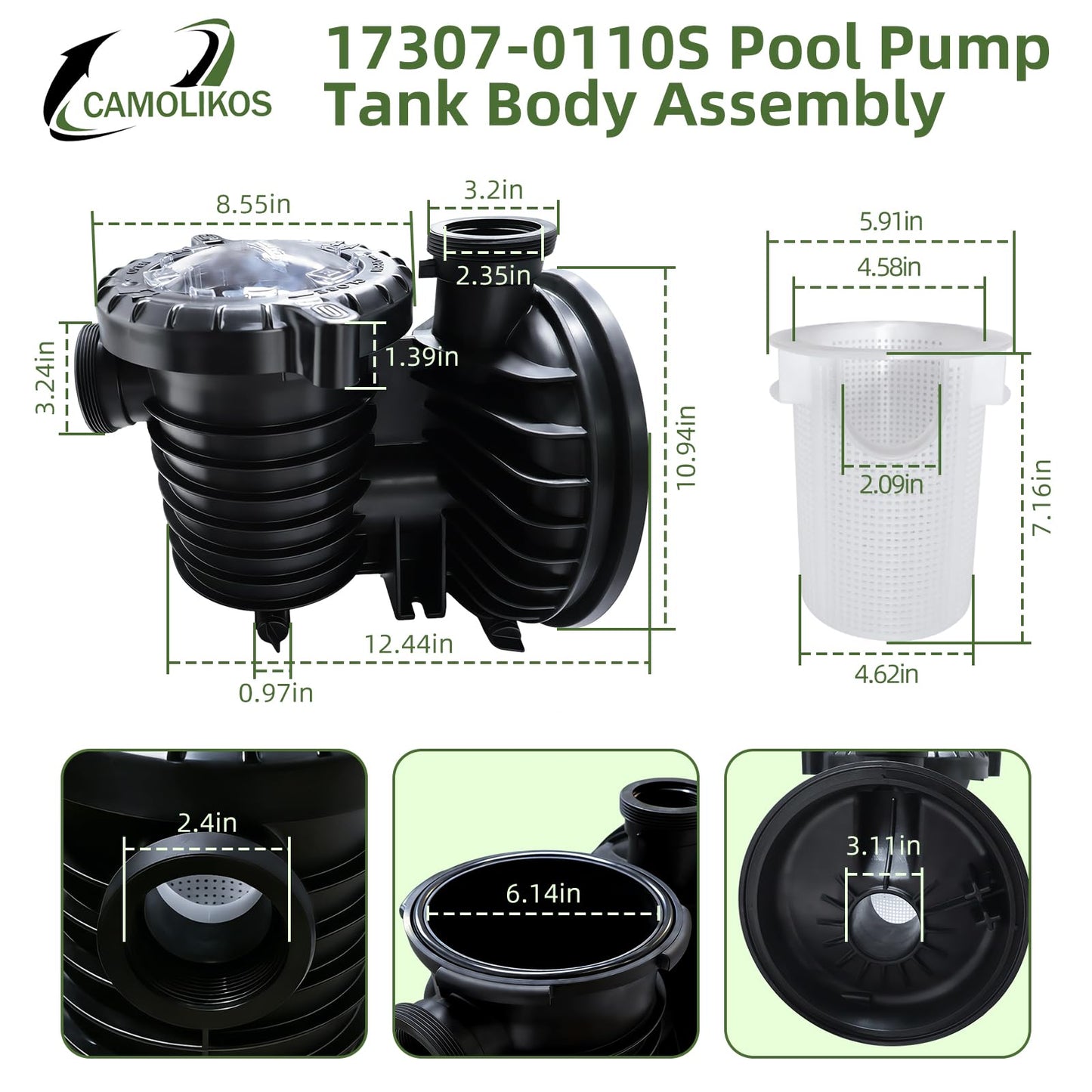 17307-0110S Pool Pump Tank Body Assembly Fits for Pentair Sta-Rite IntelliPro VS 3050 Pumps Max-E-Pro Series Pumps Trap Body Assembly, Pool And Spa Inground Pump