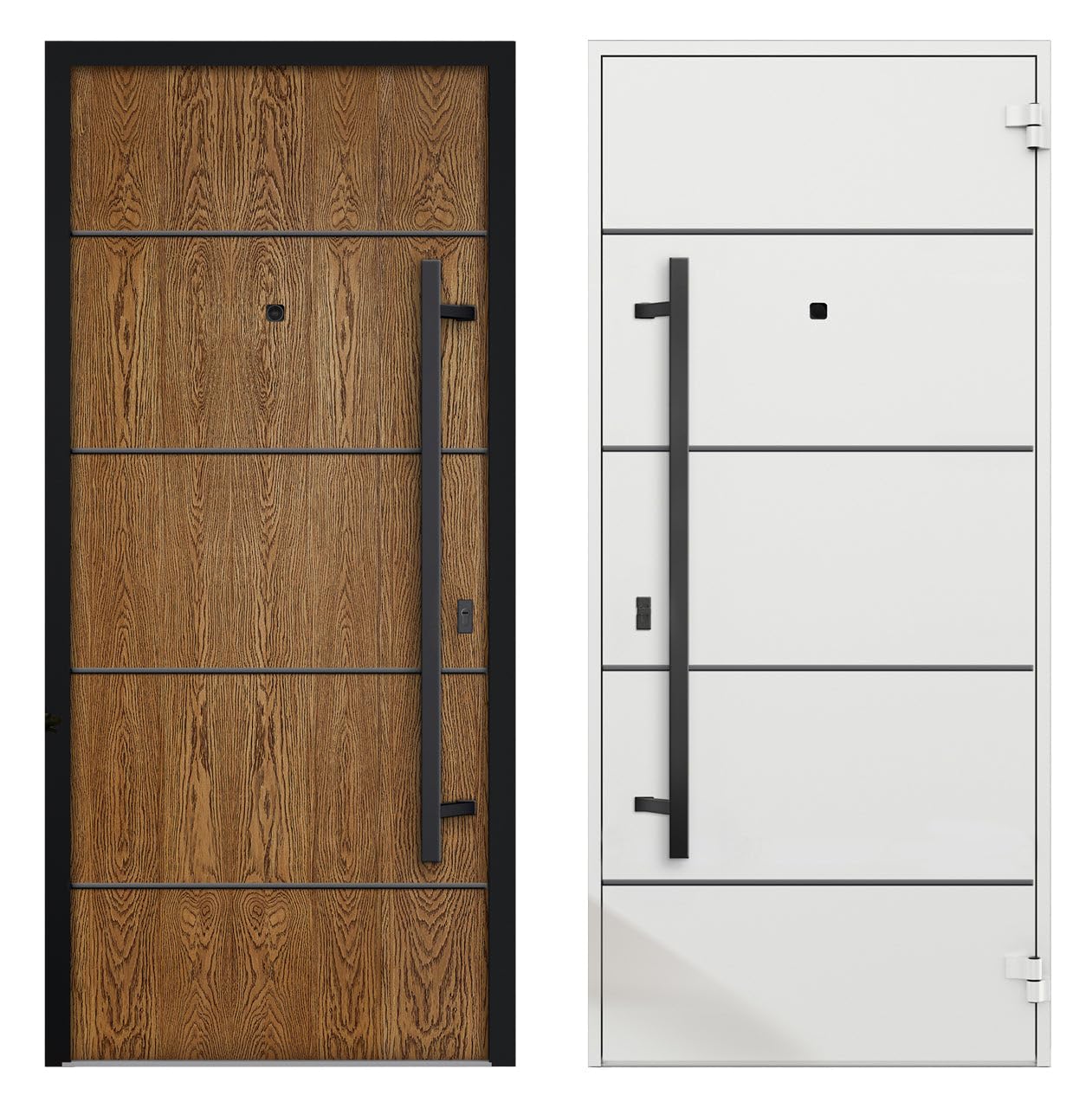VDOMDOORS Front Exterior Prehung Steel Door/Deux 6683 Natural Oak/Side Exterior Window Sidelite/Entry Metal Modern Painted W36+16" x H80 Left Hand Inswing