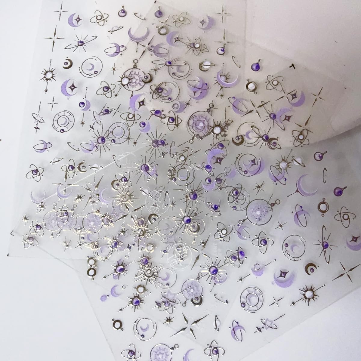 Star Moon Nail Art Stickers Golden 5D Embossed Star Nail Decals 1PCS Purple Gold Star Sun Moon Luxury Design Self-Adhesive Nail Stickers Designer Nail Decals for Acrylic Nails DIY Manicure Decorations