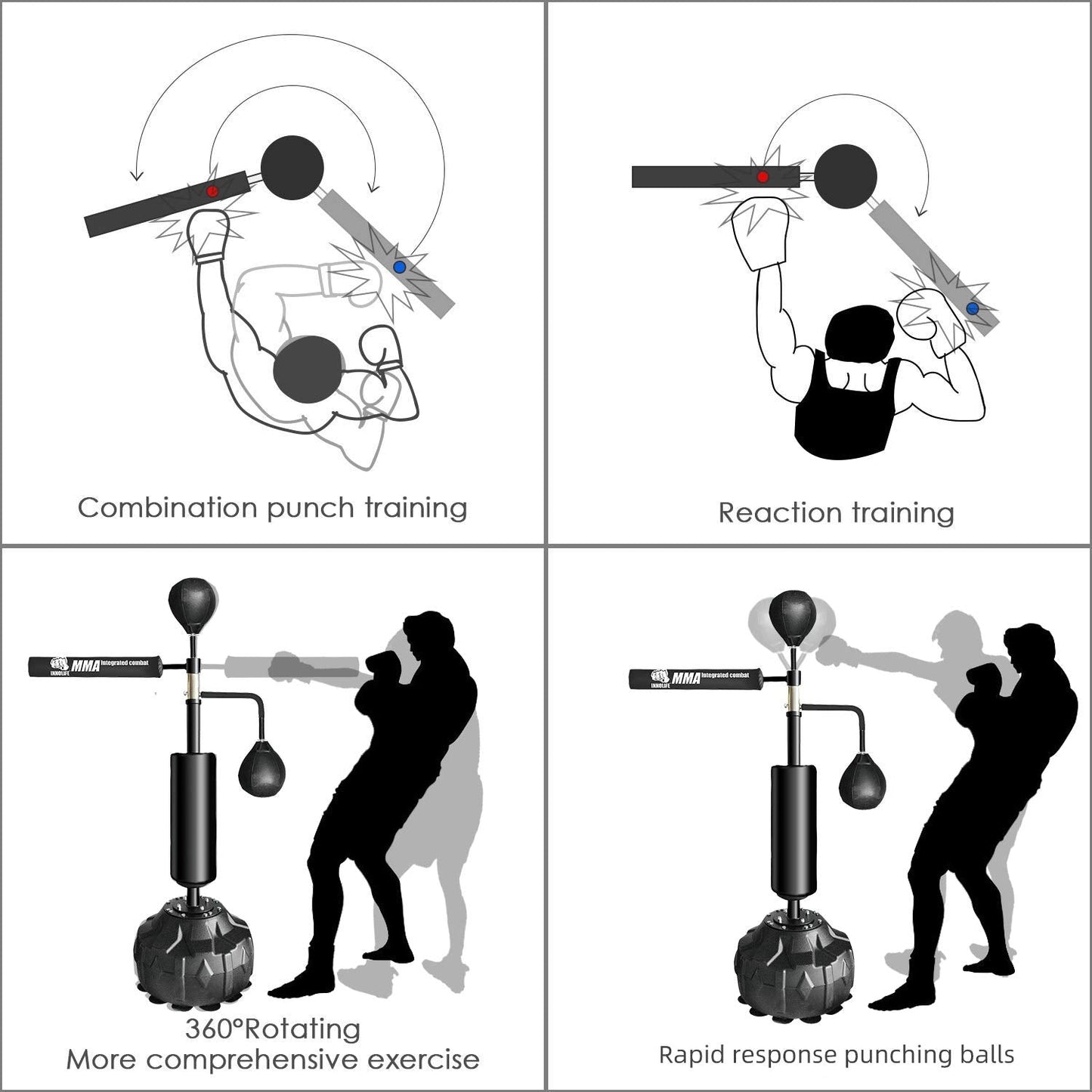 InnoLife MMA Boxing Speed Trainer Punching Spinning Bar with Dual Punch Head