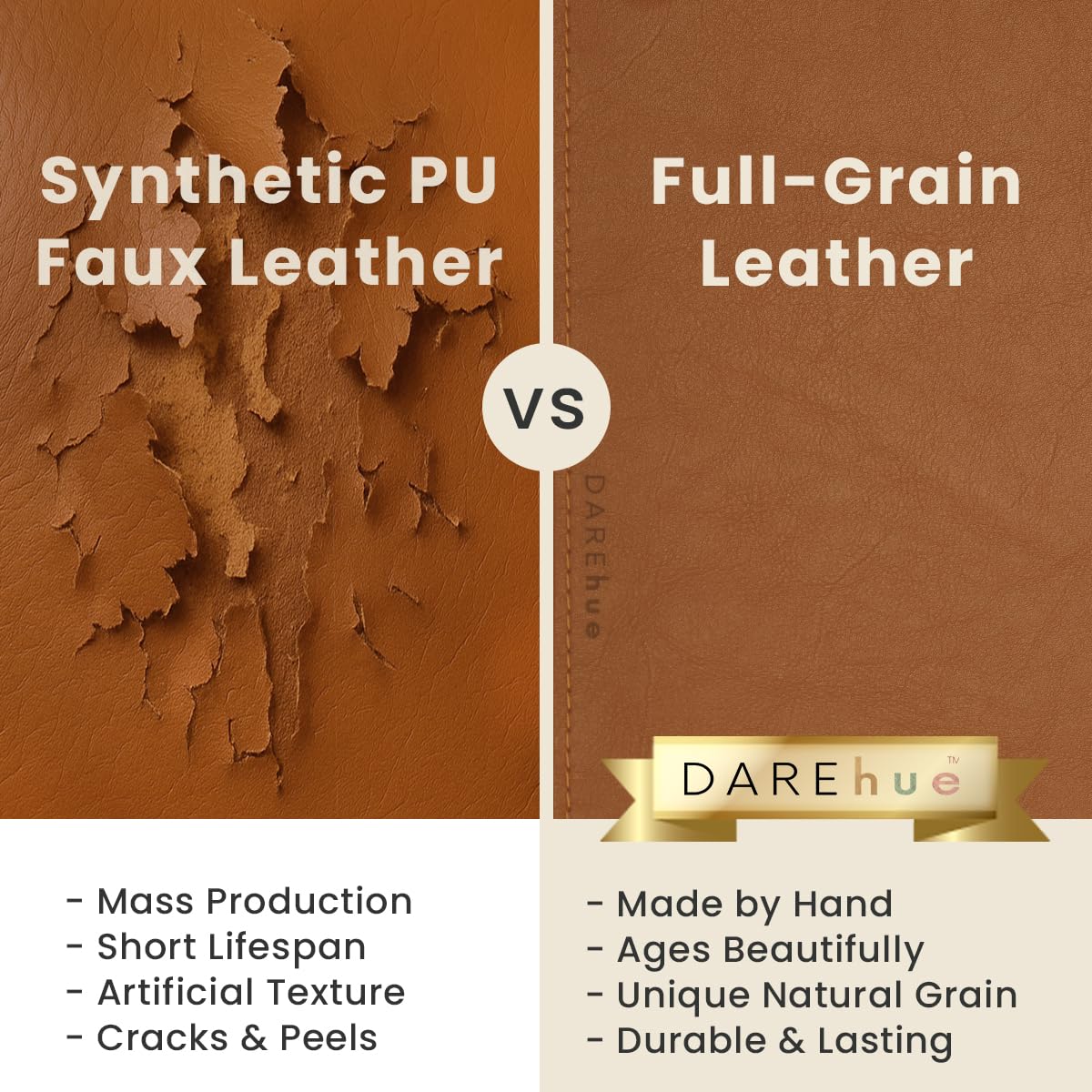 DAREhue Full Grain Genuine Leather Desk Pad – Toffee Tan Brown (L) - Premium Desk Mat with Non-Slip Backing, Thick 3mm, Office Desk Protector for Work & Gaming (Large 27.6 x 11.8 inch)