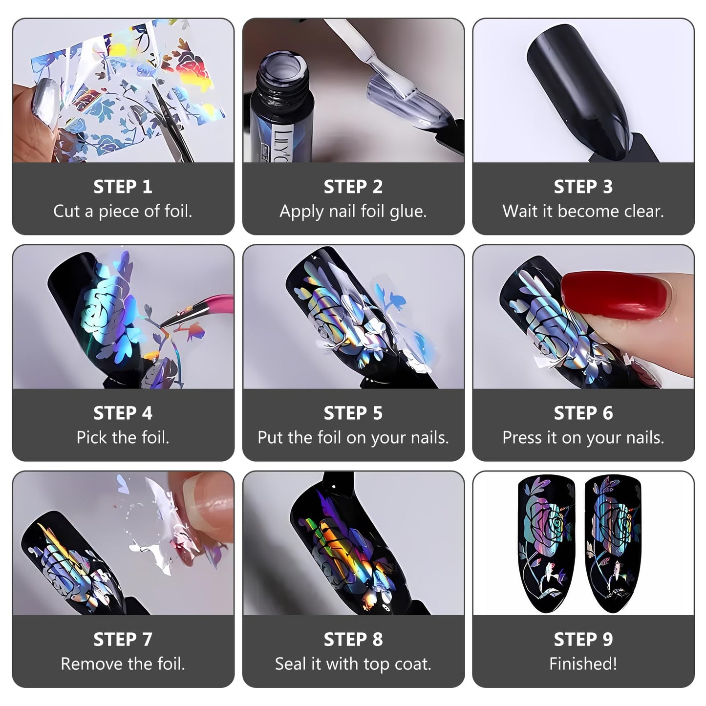 AddFavor Lace Transfer Nail Foil White and Black Nail Transfer Foil Sticker, Flower Nail Art Foils Decals for Nails Manicure DIY Acrylic Nails Decoration