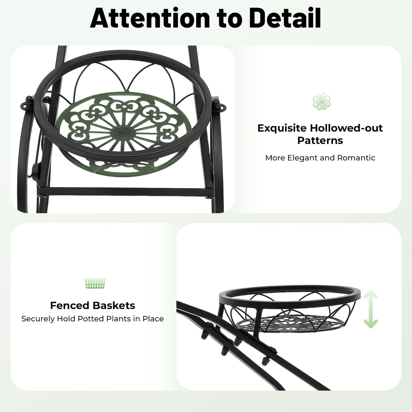 TOWIUOA Bicycle Planter Stand, Three-Wheeled Plant Stand, 3 Flower Baskets Plant Stand Plant Cart with Wheels Metal Flower Pot Cart Holder for Patio, Deck, Garden Or Lawn