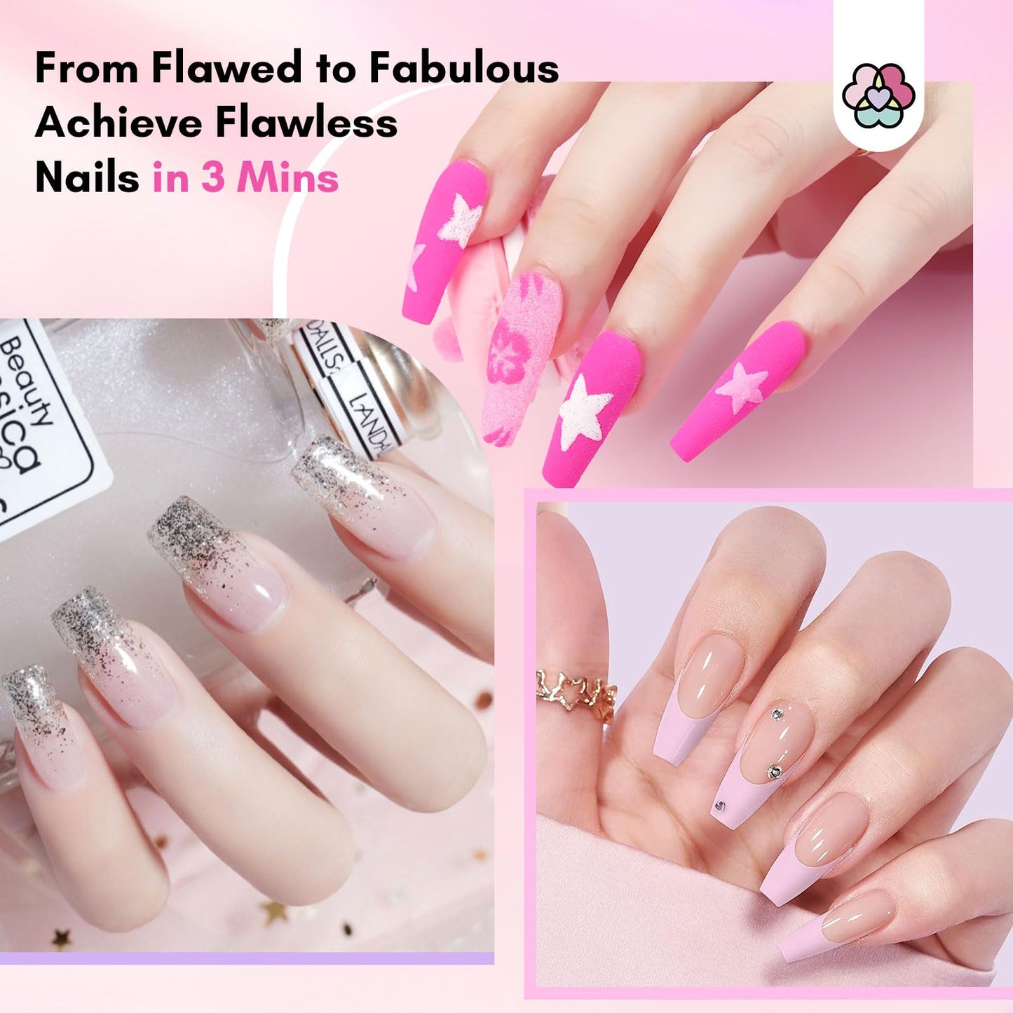 SAVILAND 60g Nail Repair Kit for Split Damaged Nails: 3 Mins Air Dry Quick & Easy Instant Broken Nail Repair Natural Clear & Pink Dip Powder with 21ml Nail Repair Glue Emergency Home & Salon Use