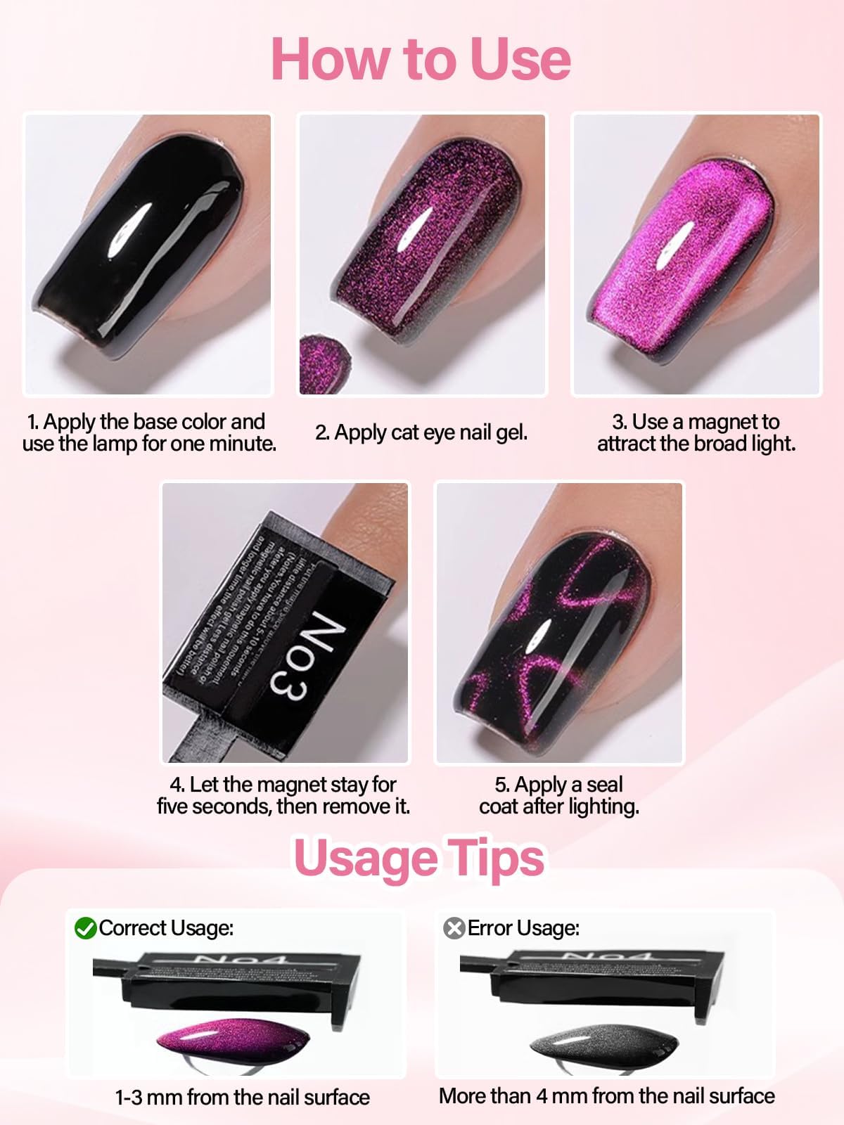 EBANKU Cat Eye Magnetic for Nails, 17PCS Cat Eye Gel Nail Polish Magnet Tools Powerful Set Wand Magnet for Nail Polish Square Round Y Shaped Heart Magnet Stick Diverse Glassy Cateye Effect