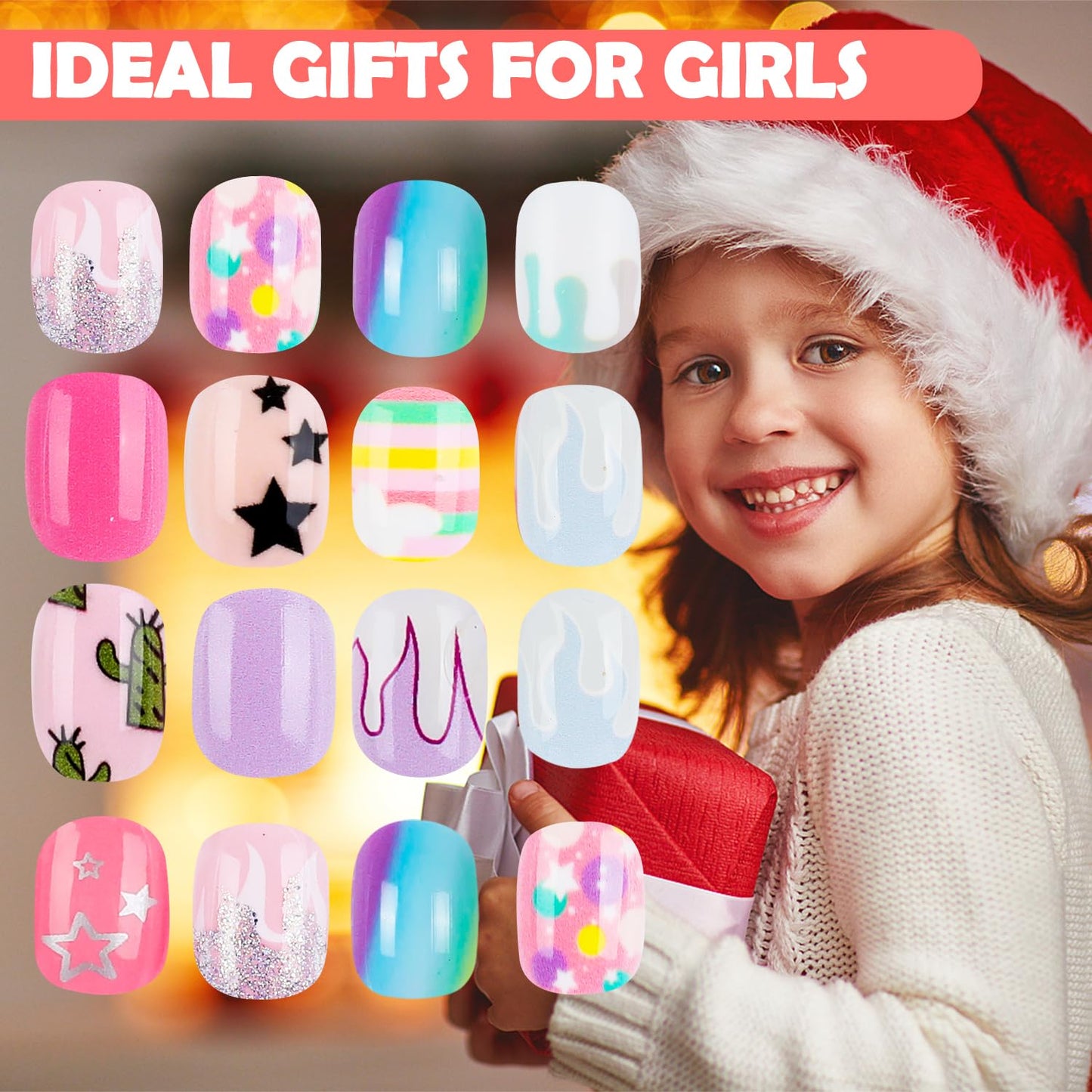 240 Pieces Fake Nails for Kids Girls Artificial Kids Press on Nails Full Cover Short Acrylic Stick On Nails False Nail Tips Kit for Children Little Girls Nail Art Decoration (Stars)