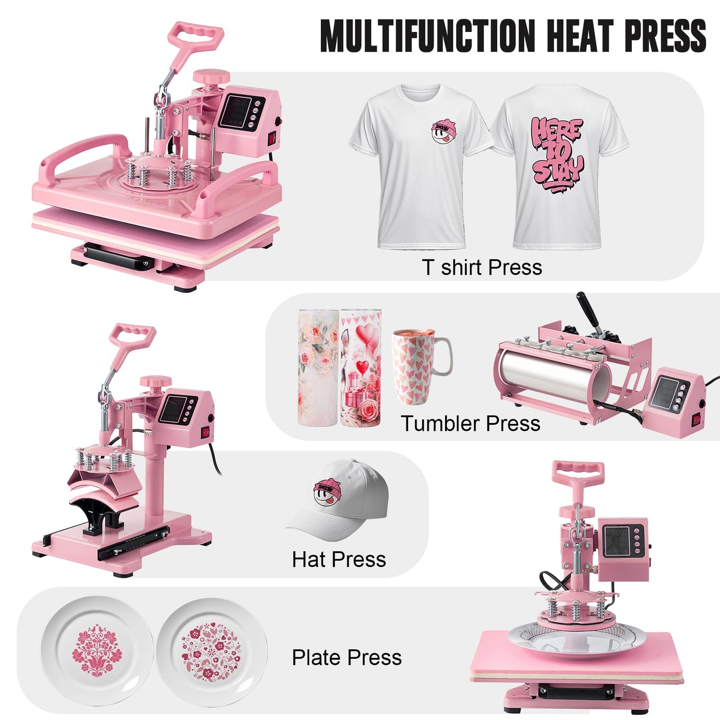 Hitgrand Heat Press Machine 12x15 inch, Heat Press Machine for T-Shirts, 5 in 1 Heat Press with 30 OZ Tumbler Press, Combo Tumbler Heat Press Machines Sublimation for Hat Cap Mug Plate