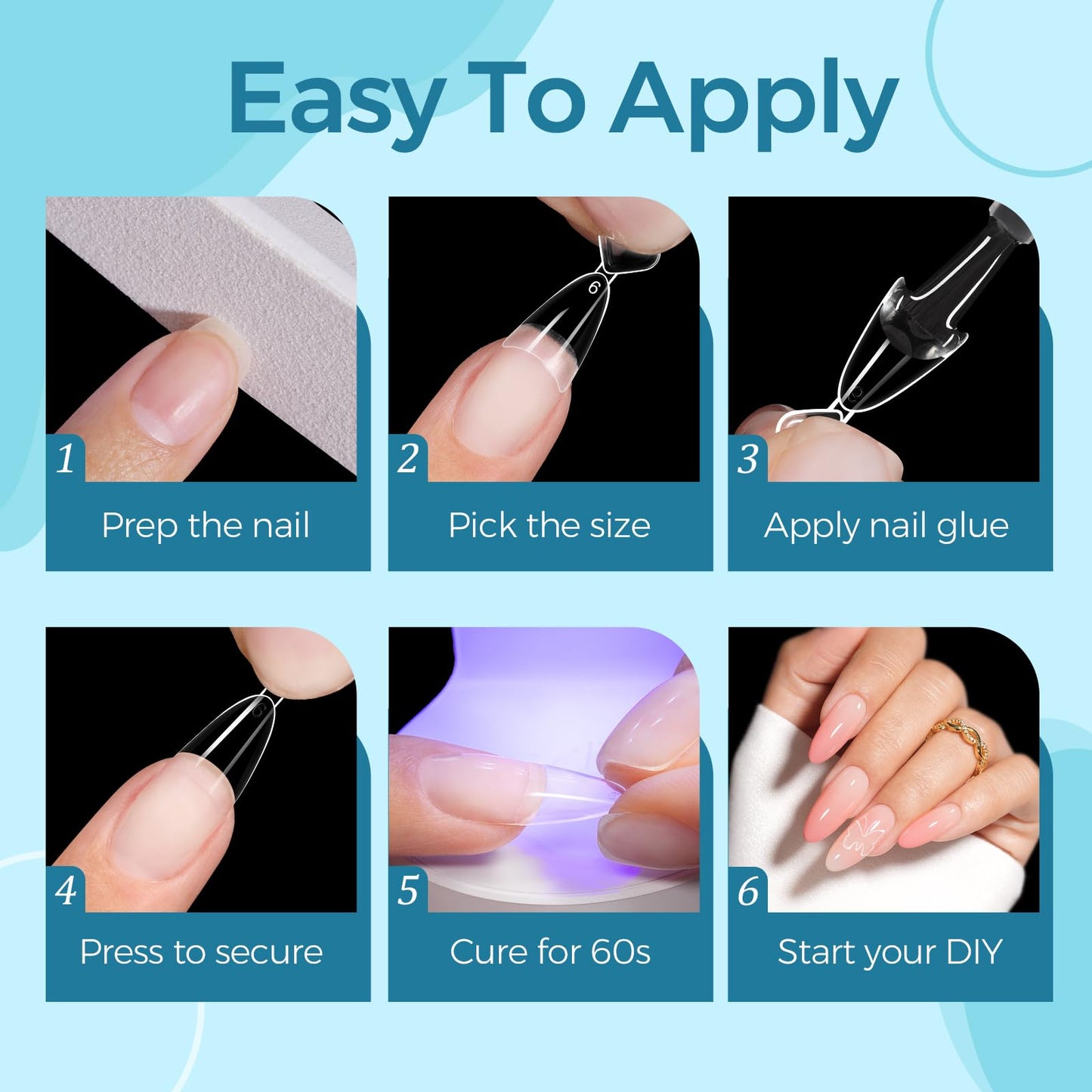 TOMICCA Medium Almond Nail Tips Half Cover 504Pcs