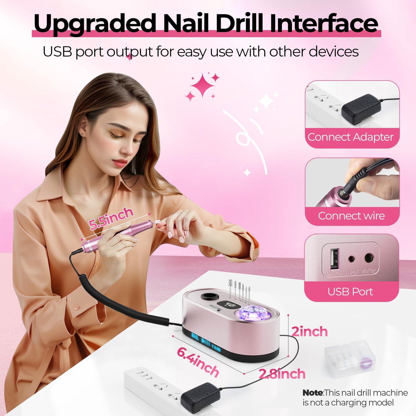 JOSGLOI 40000RPM Electric Nail File Drill Professional Kit, Drill Machine with LCD Display, Manicure Pedicure Polishing Acrylic Gel Nail Grinder for Salon, Home Use