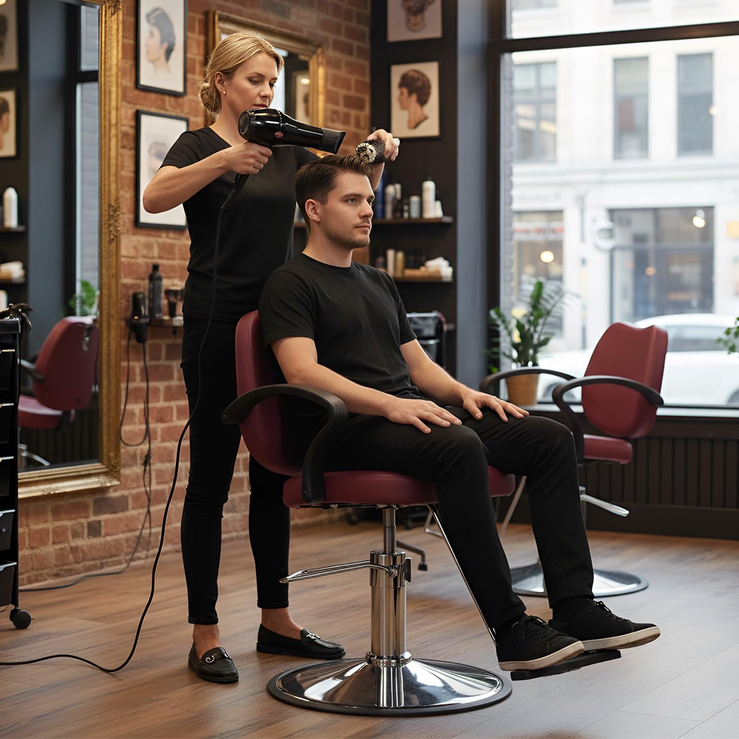BestMassage Hydraulic Reclining Barber Chair Burgundy, Heavy Duty All Purpose Salon Chair with Adjustable Headrest Footrest and Hydraulic Pump