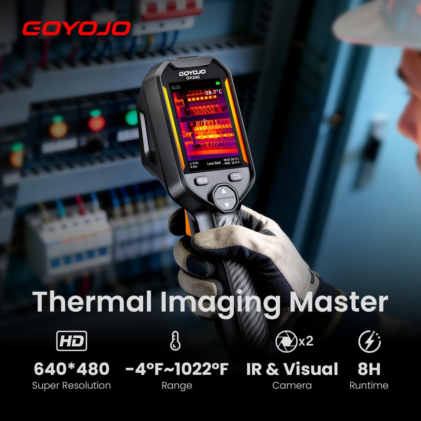 GH340 Thermal Imaging Camera 640x480 Super Resolution, Dual-Camera with 2MP Visual Camera, 256x192 IR Resolution Handheld Thermal Camera for Home Inspection, HVAC Electrical Water Leak Break Detection