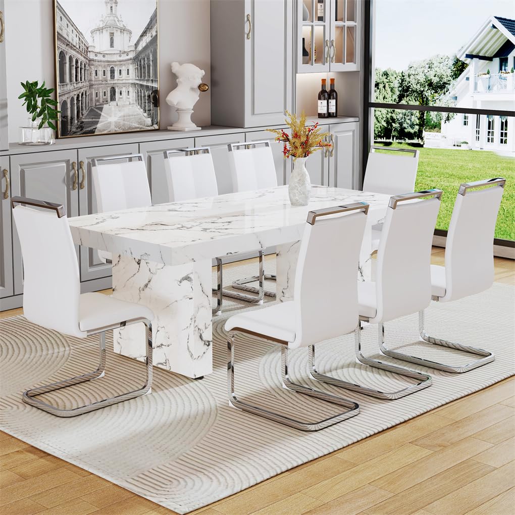 BAOPIN 79" Faux Marble Dining Table Set for 8, Dining Room Table Set for 8, Dining Table and Chairs Set for 8