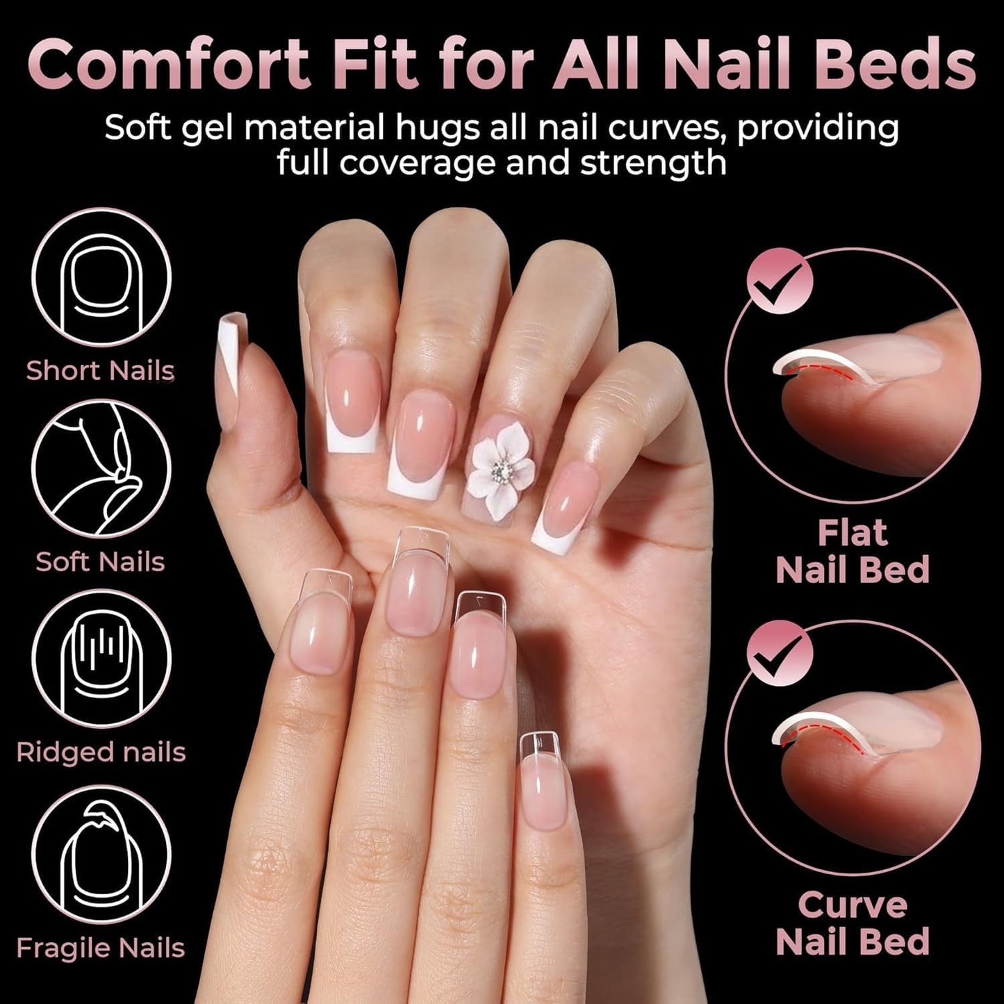 Luckyfairy Short Square Nail Tips: 240PCS Soft Gel Pre-filed Short Square Fake Tips, 12 Sizes Full Cover Acrylic False Press On Nails for DIY Nail Art Home Salon