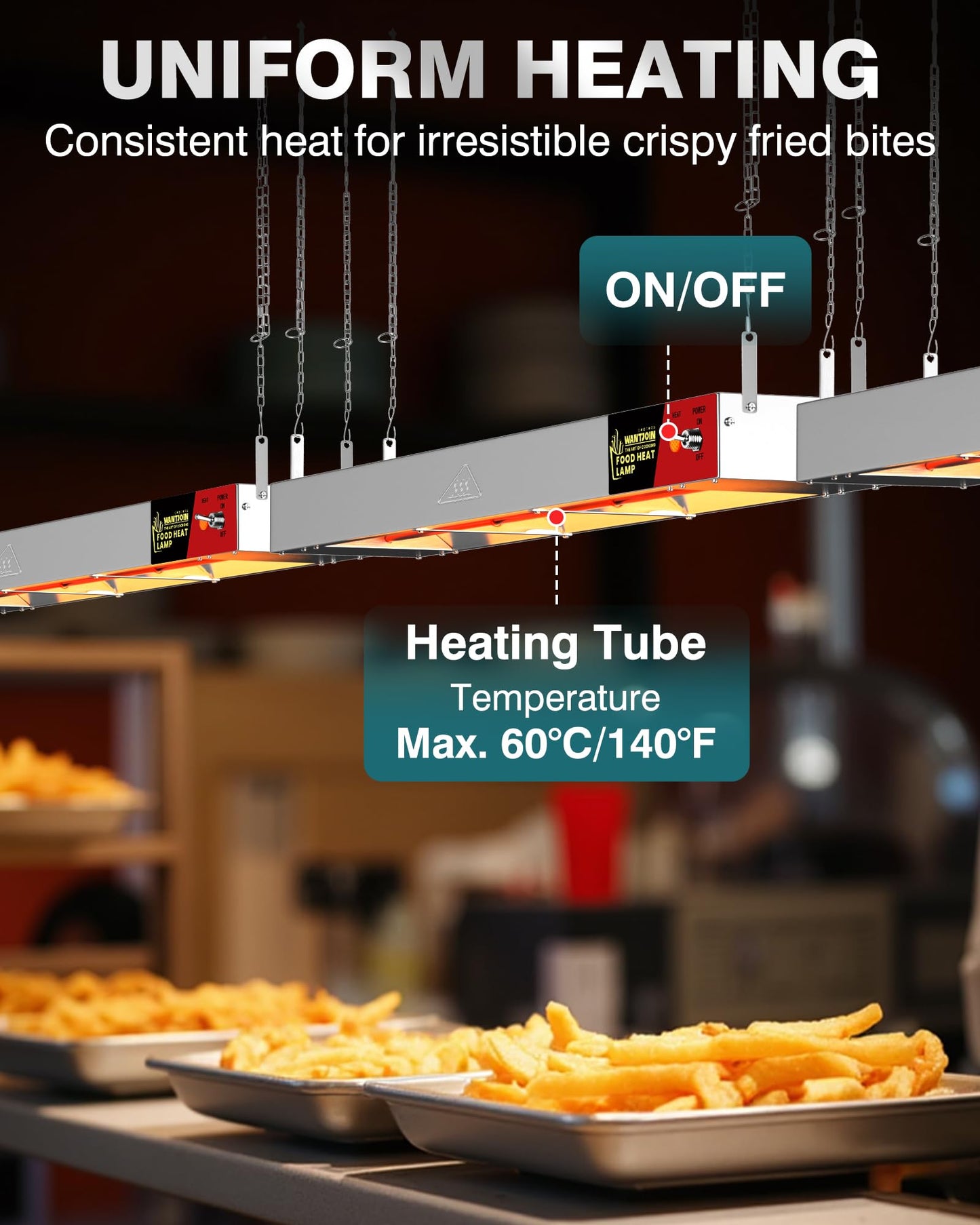 WantJoin Food Heat Lamp - 36 Inch 500W Commercial Heating Lamp for Food Hanging Warming Lamps 500W Stainless Steel Electric Strip Heater with Warm Lights for Service Cafeteria Restaurant Kitchen