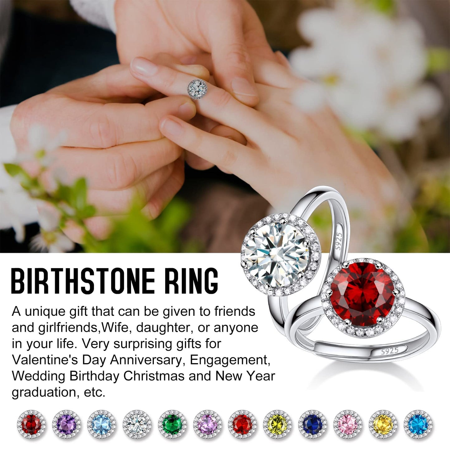 Bestyle 925 Sterling Silver Round Crytsal Cubic Zirconia Rings | Classic Silver February Amethyst Crystal Birthstone Rings for Women, Great Birthday Gift for Daughter/Wife/Mom/Grandma