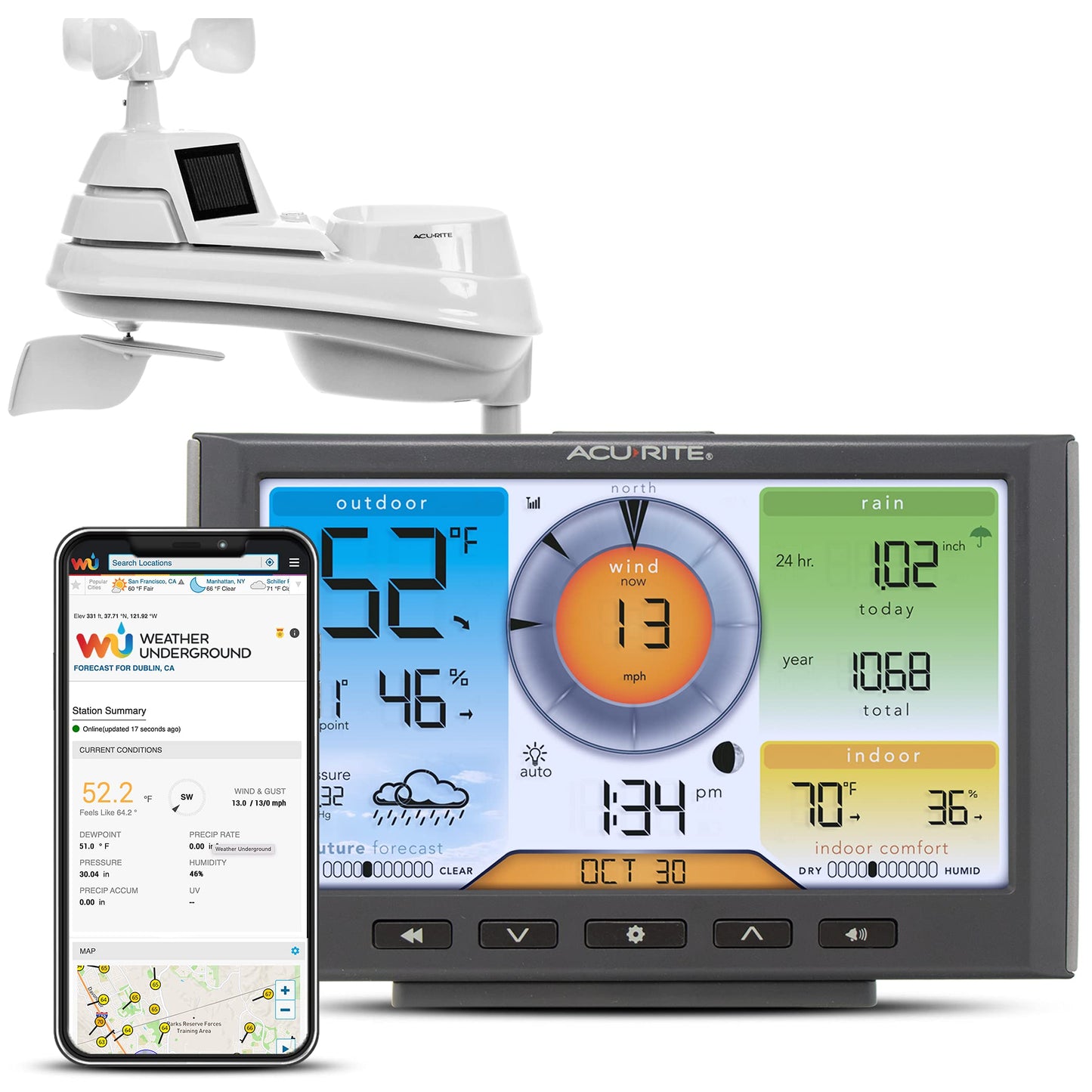 AcuRite Iris Home Weather Station with Wi-Fi, Temperature, Humidity, Wind, Rainfall (01540M) and Digital Thermometer with Indoor Outdoor Temperature (00424CA)