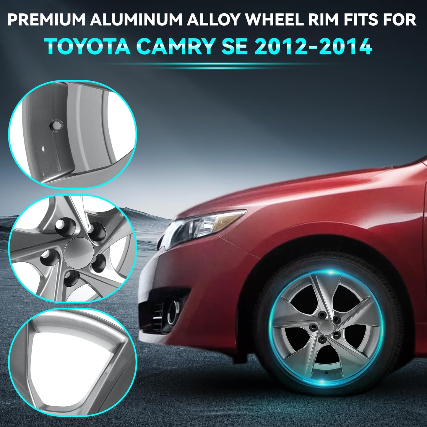 HOLUEKU New 18x7.5inch 18 Inch Premium Aluminum Alloy Wheel Rims Fit for 2012 2013 2014 Toyota Camry SE, Charcoal Grey, Direct Fit and OEM Design Rim, ALY69605U35N