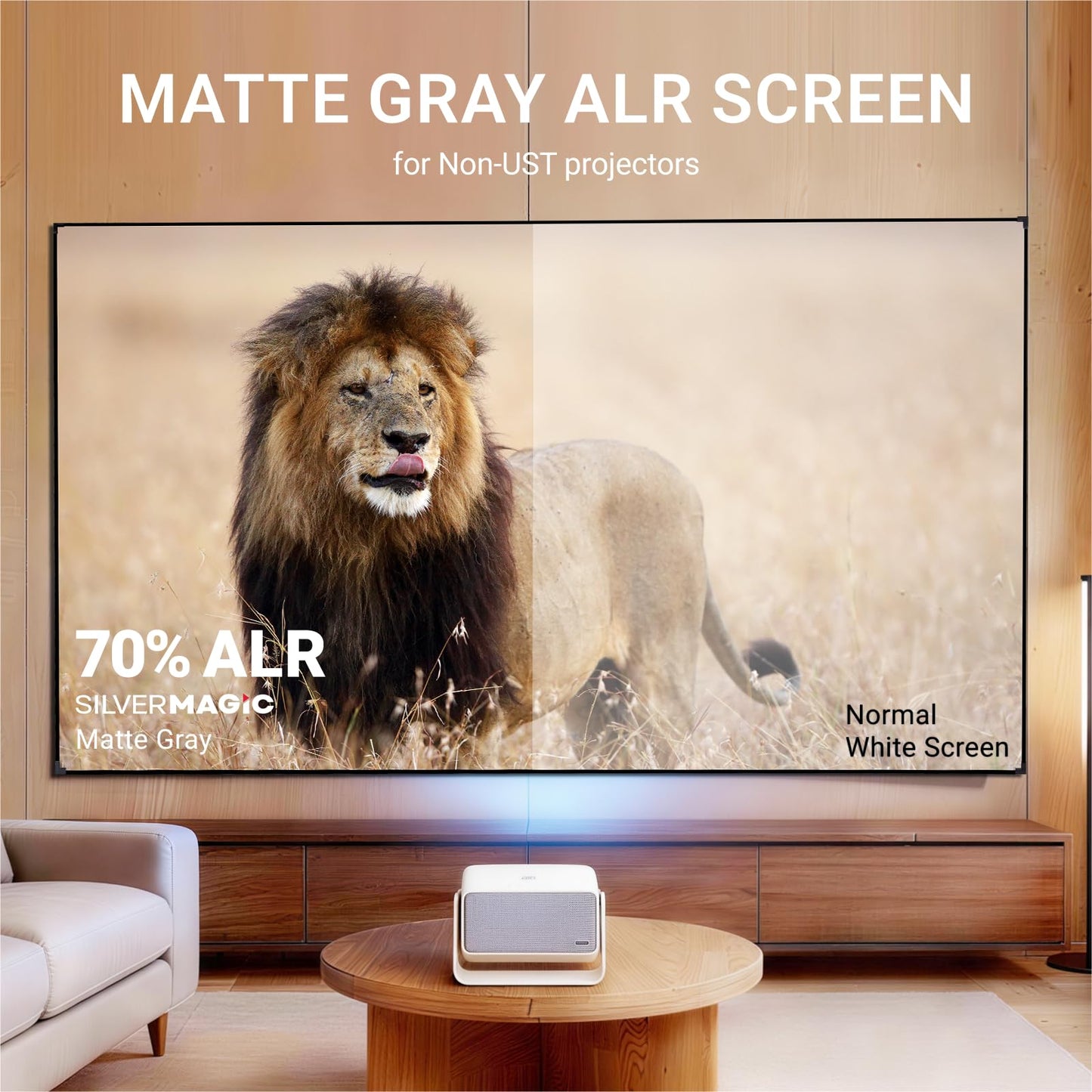 ALR Projector Screen for Standard Throw (Non-UST) with Fixed Frame by SilverMagic - Indoor Wall-Mounted Gray Screen for Home Theater/Living Room/Patio/Office/Classroom - 100 inch 16:9