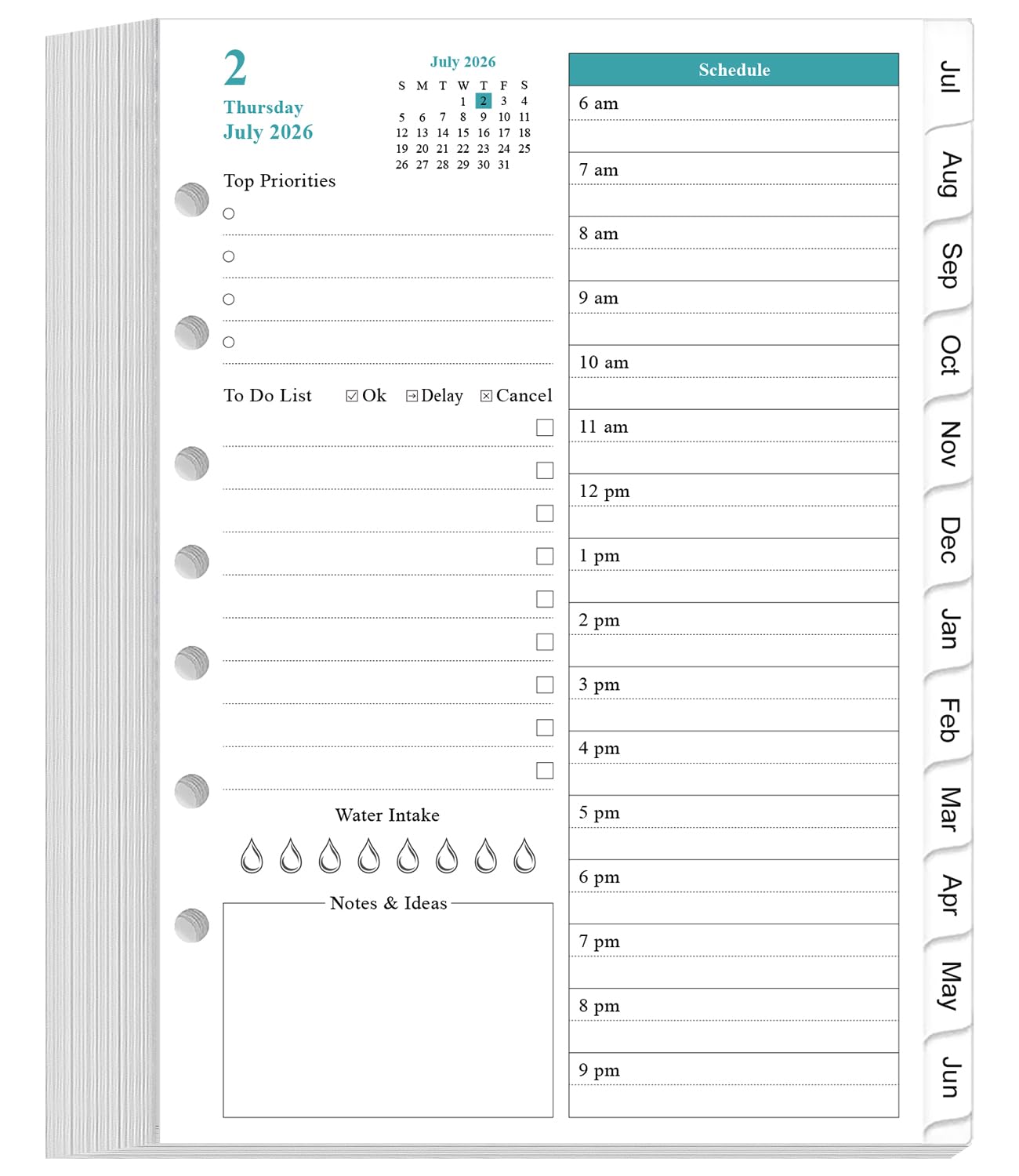2026-2027 Planner Refills - One Page Per Day Daily & Monthly Planner, July 2026-June 2027, 7-Hole Punched,Prioritized, To-Do List, Notes, Appointment Schedule, Desk Size 4, 5.8" x 8.3"