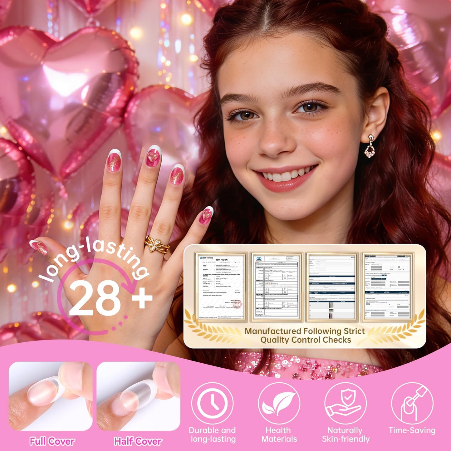 Krofaue Kid Press On Nails French Tip, Short Almond Nail Tips - 130PCS Pre Shaped Soft Acrylic Nail Tips Full Cover Nail Extensions, 13 Sizes DIY Manicure for Women and Kids, New Year Gift