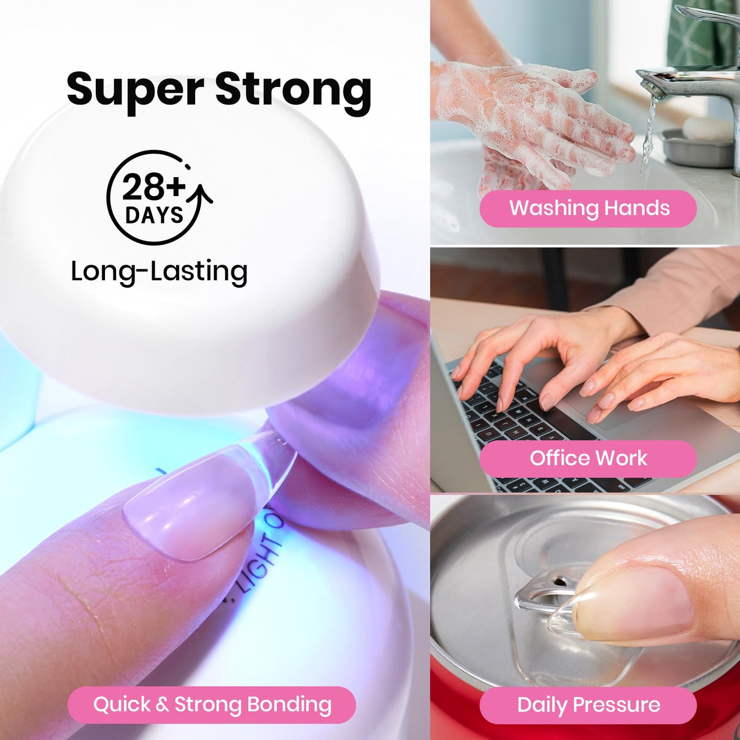 Beetles Gel Nail Kit Etch-X, Square Short, 288pcs 12 Sizes Nail Tips, 3Pcs 15ml HEMA-Free Nail Glue Top Coat & Base Gel Set, with Mini Lamp, Press On Nail, Long Lasting Extension DIY Set at Home