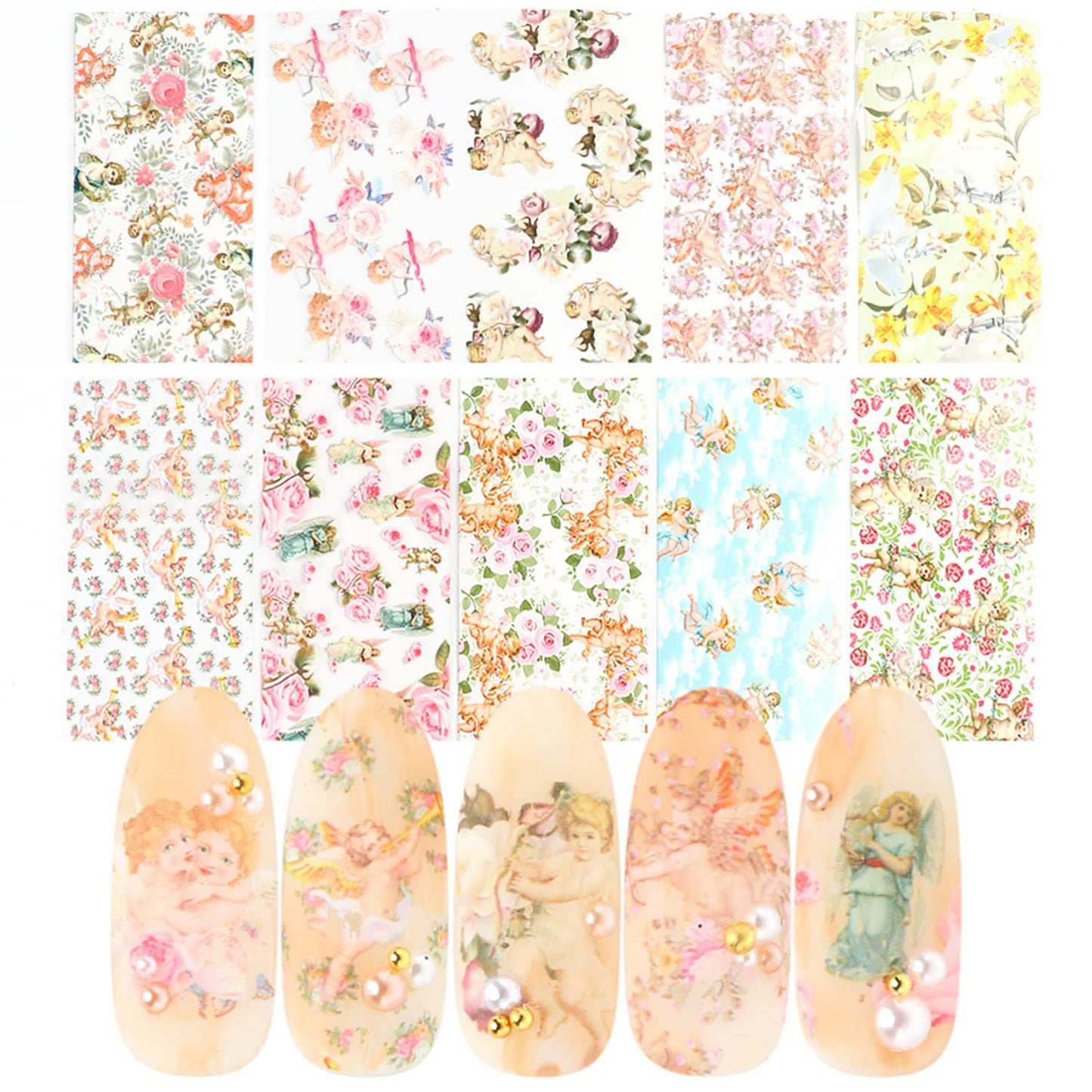 Angel Holographic Nail Foil Stickers - Sky Starry Paper Transfer Foils, Flowers Decals for Nail Transfer Glue