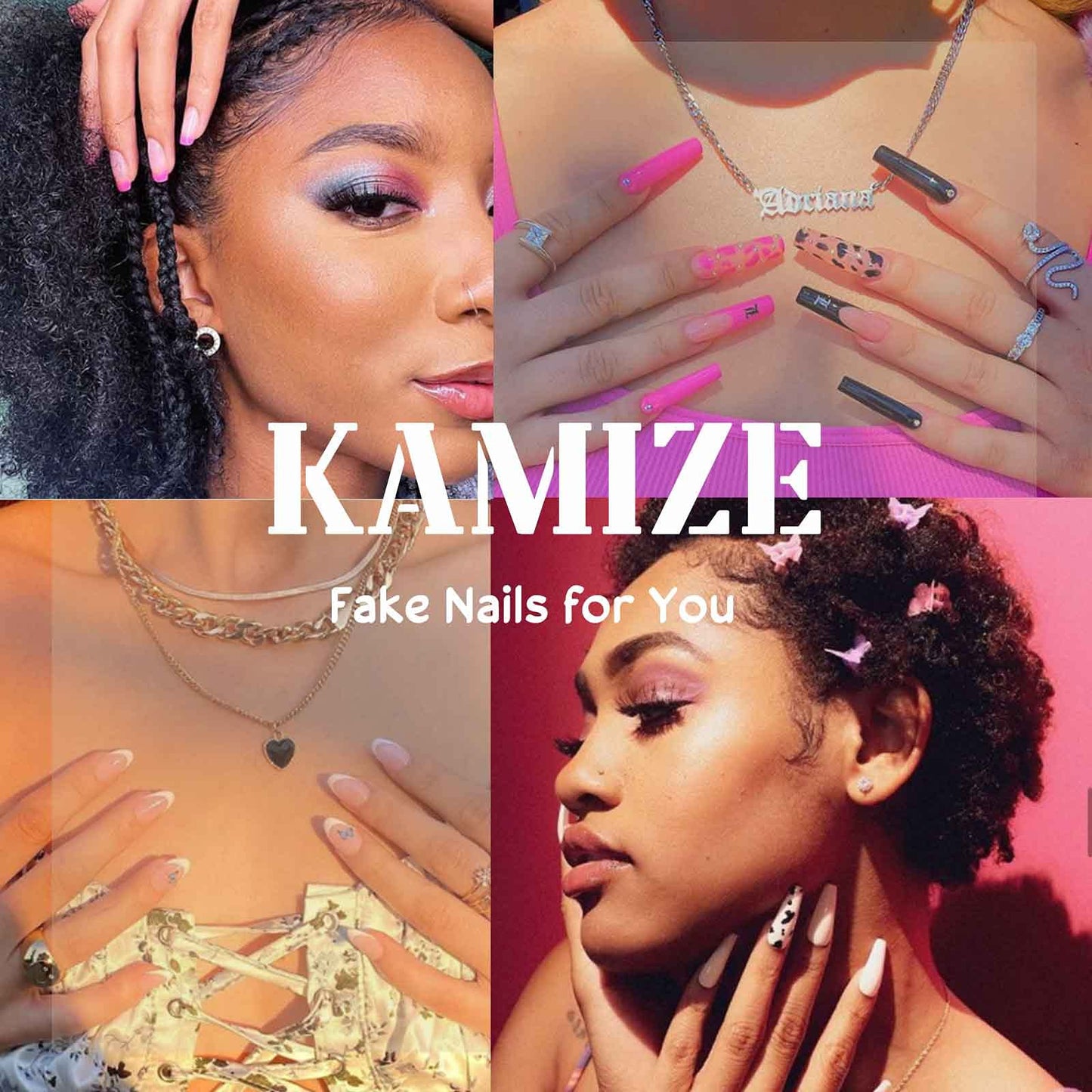Kamize Medium Press on Nails Almond Fake Press Nails Full Cover French False Nails for Women and Girls24PCS (Style1)