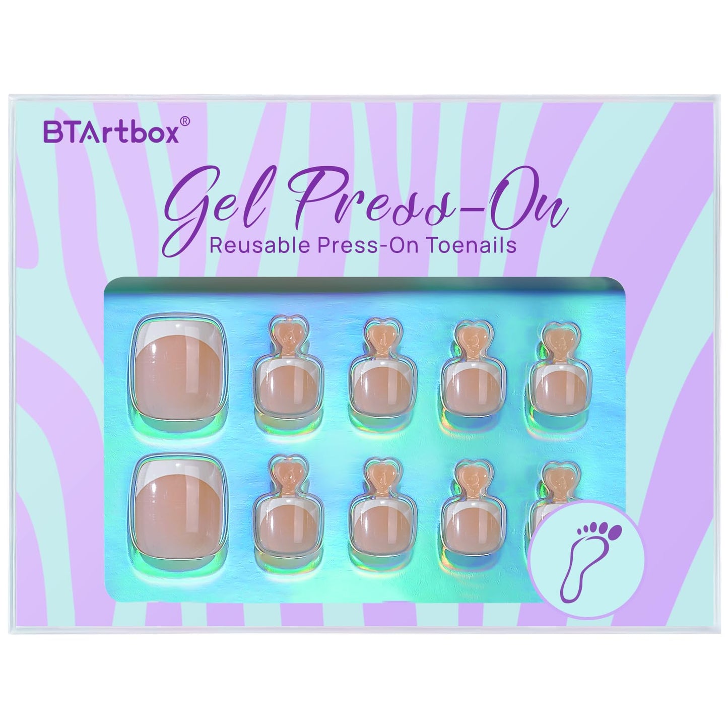 BTArtbox Press on Toenails Short, White French Tips Press on Toe Nails Square, Light Weight & Fit Perfectly Glazed Glue On Toenails with Glue, Fake Toe nails in 16 Sizes- 32 Kit, Hope Hope
