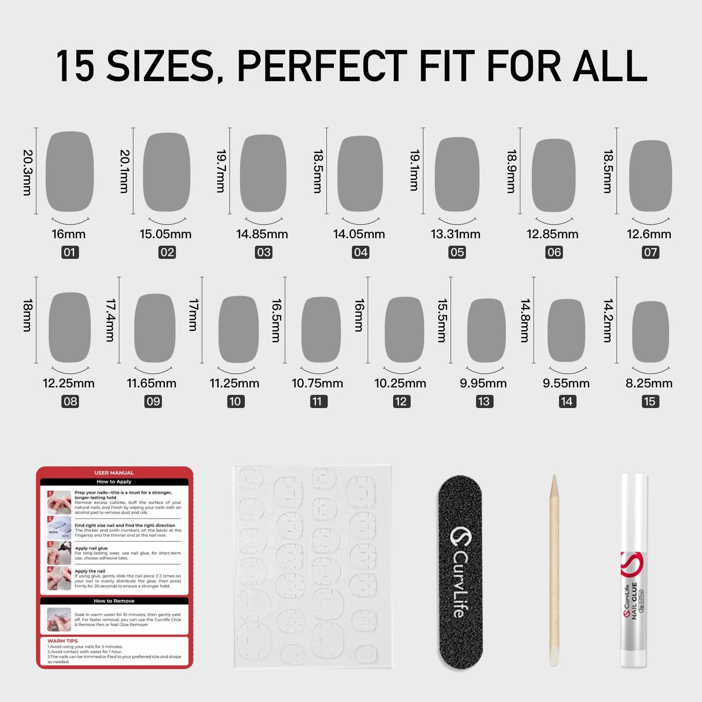 Curvlife Soft Gel Press on Nails, 30Pcs 15 Sizes Soft Gel Nail Tips, Full Cover Design Reusable Fake Nails Kit with Glue and Adhesive Tabs (black flower french, Medium)