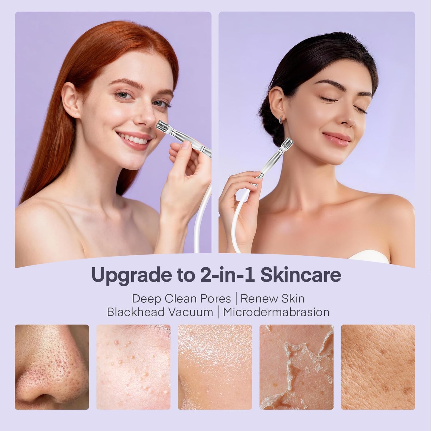 Diamond Micro-dermabrasion Machine, 2 in 1 Dermabrasion Facial Machine for Exfoliation & Blackhead Removal, Home Use Facial Skin Care Device