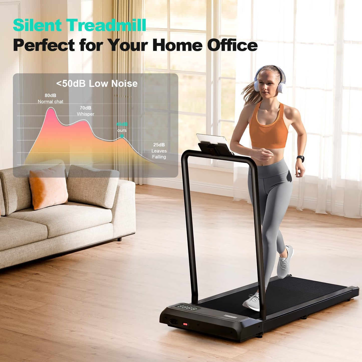 MoonFox Walking Pad Treadmill, 3 in 1 Under Desk Treadmill for Home Office w/2.5HP Motor/4.0MPH/45dB, Walking Pad w/Safety Handle/Remote/LED Display, Portable Treadmills Supports Up to 300lbs, Black