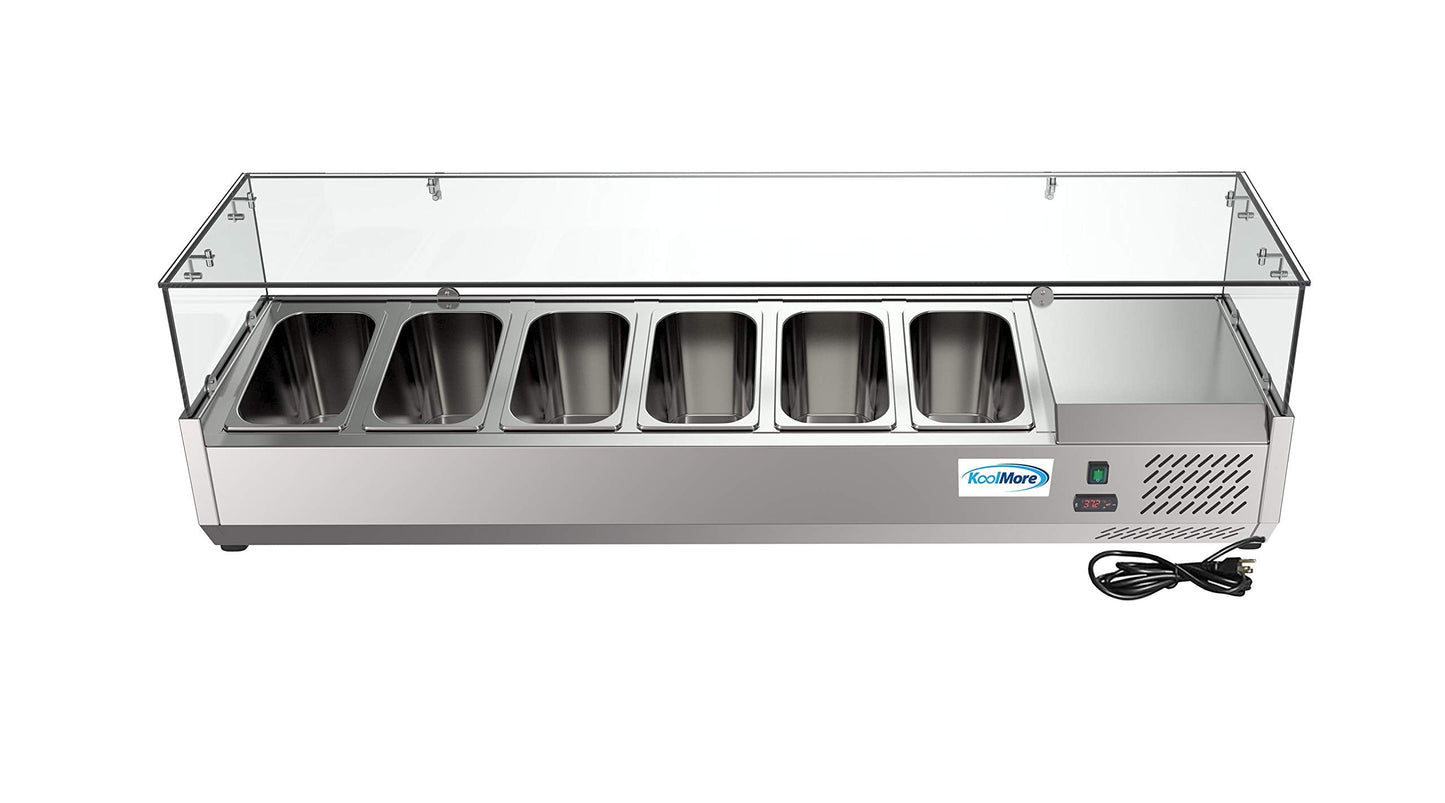 KoolMore SDC-6P-SG Condiment Prep Rail Station with Sneeze Guard, 59 Inch, Silver