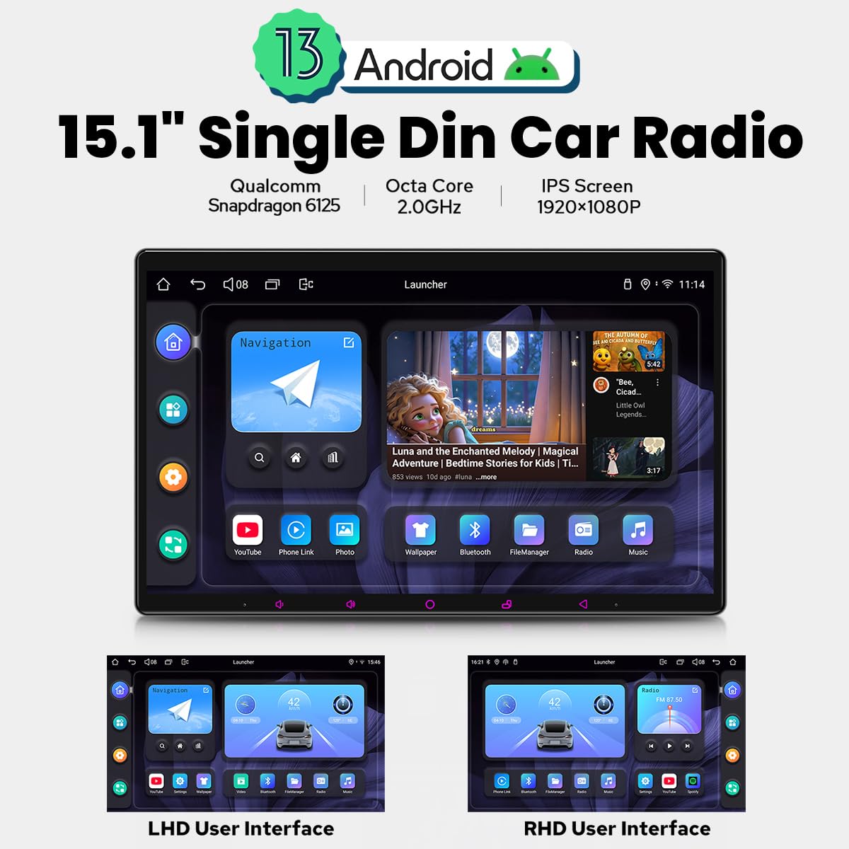Joying Single Din Touchscreen Radio 15.1 Inch Car Stereo with Apple Carplay & Android Auto, 8GB+128GB Android 13 Head Unit with Mirror Link, AM/FM, Bluetooth, SWC, GPS(JY-UTS15N8)