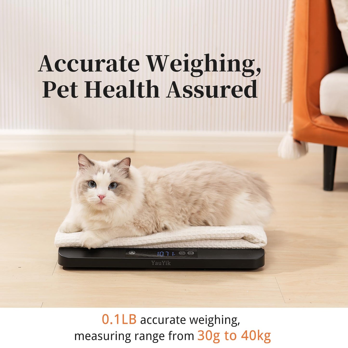 YauYik Digital Pet Scale for Accurate Weighing - Baby Scales for Weighing, Ideal for Small Pets, Puppies, Kittens and Cats with Non-Slip Mat - LED Display with Hold Function, Measures Up to 40kg