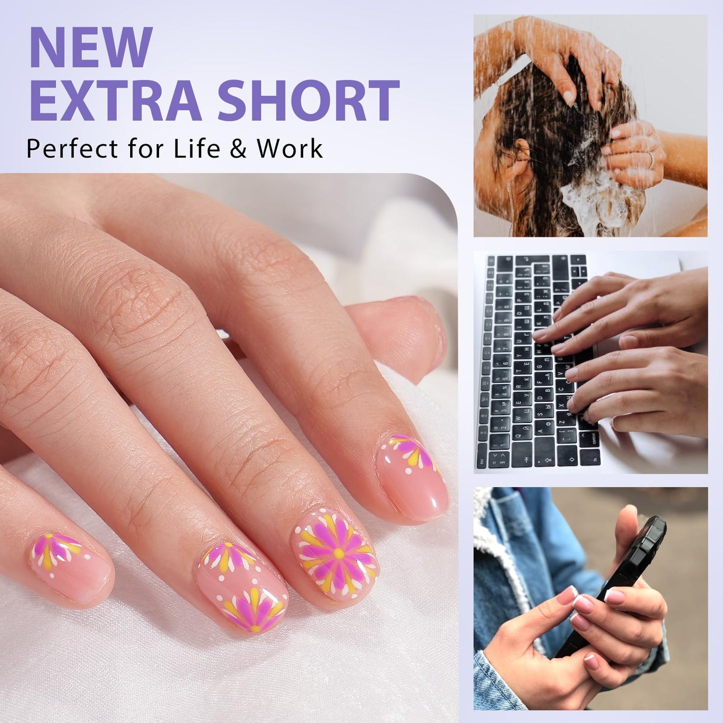 BTArtbox Extra Short Square Nail Tips - Short Squoval Gel Nail Tips, Natural Fake Nails with Tip Primer Cover, Pre-shaped Upgrade Matte Full Cover Nails for Home DIY Nail Salon