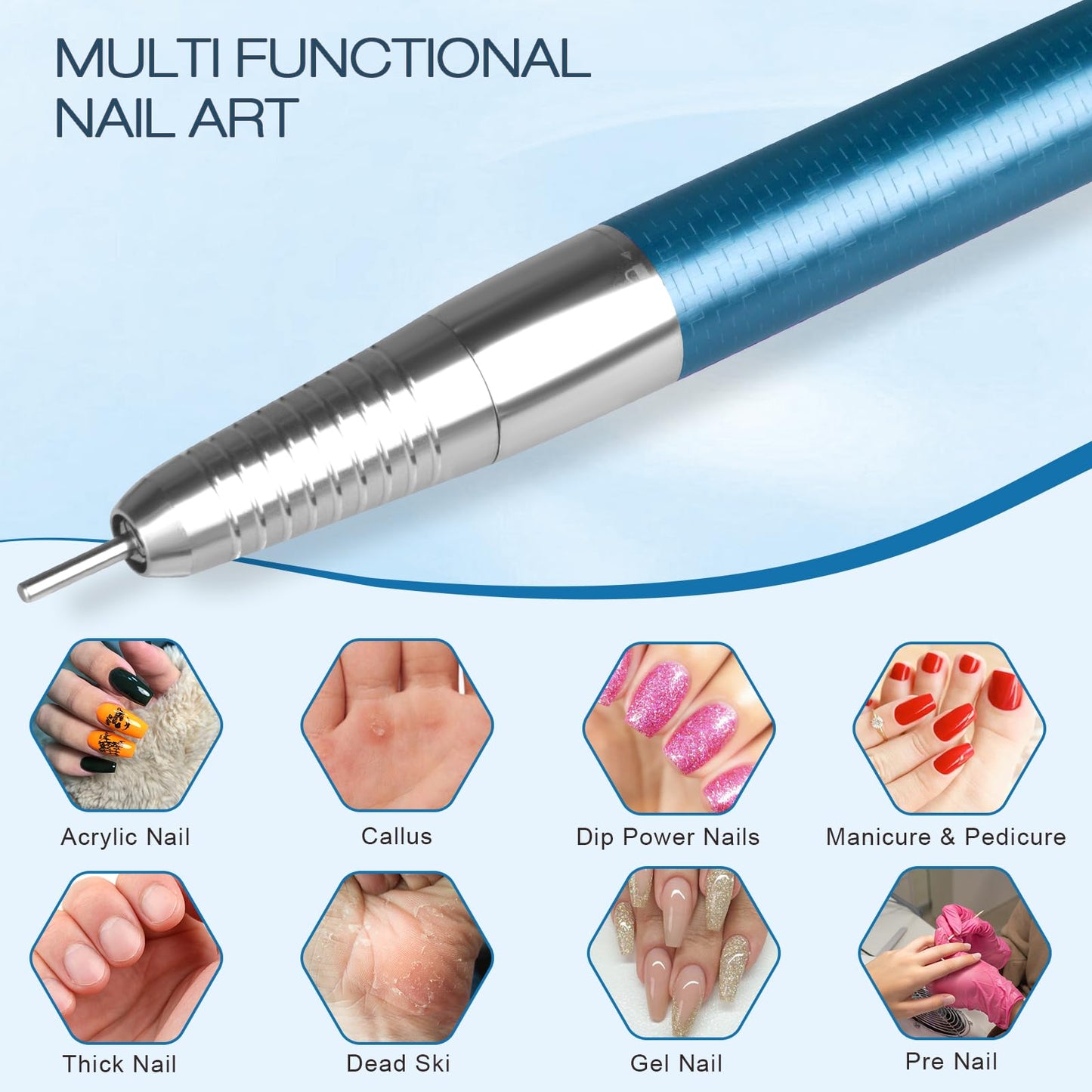 Professional Brushless Nail Drill, AZ GOGO 85W Cordless Electric Nail File 40000RPM Rechargeable Portable Nail Drill Machine for Gel/Acrylic Nails Salon Level (Blue)