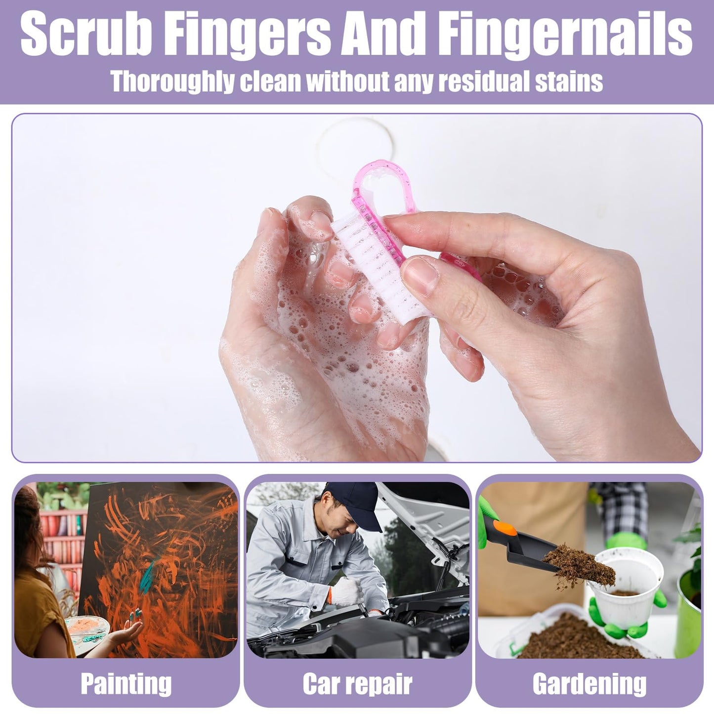 300 Pack Handle Grip Nail Brush Bulk, Small Nail Scrub Brush Nail Brush for Toes and Nails Cleaner, Pedicure Scrubbing tool kit for Men and Women (3 Colors)