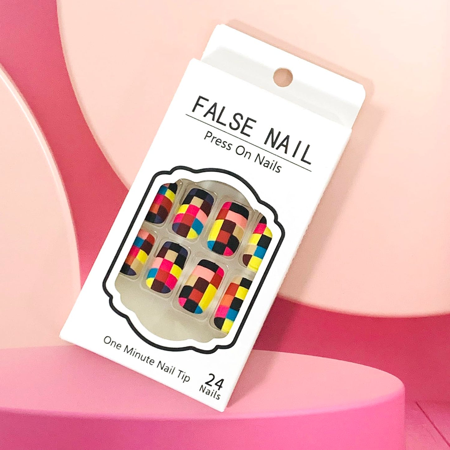 Vezocim Press on Nails Short Square-24Pcs Matte Full Cover Acrylic Square False Nails with Plaids Designs Artificial Extra Short Square Fake Nails with Glue Stick on Fingernails for Women Girls