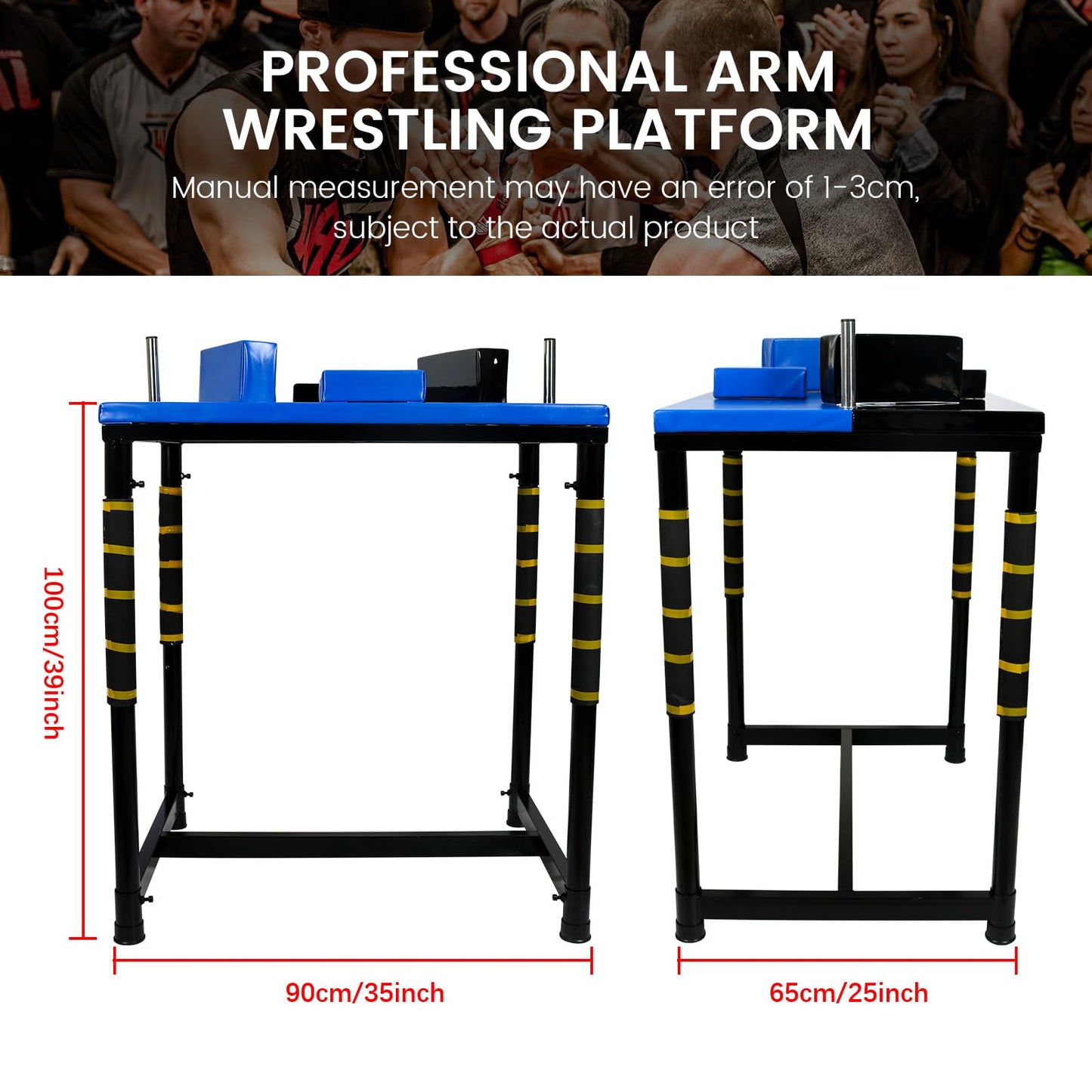 Professional Table - Arm Wrestling Battle Table Forearm Strength Training with Competition Design Wrist Strength Training Support Plate - (Black Blue)