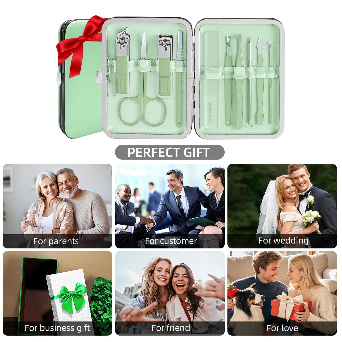 10 in 1 Manicure kit Personal Care Men's Accessories, Professional Nail Kit Pedicure Kit, toe nail clippers for Men and Beauty Tools Portable Set, Travel deluxe Beauty Tools Convenience Set(Green)